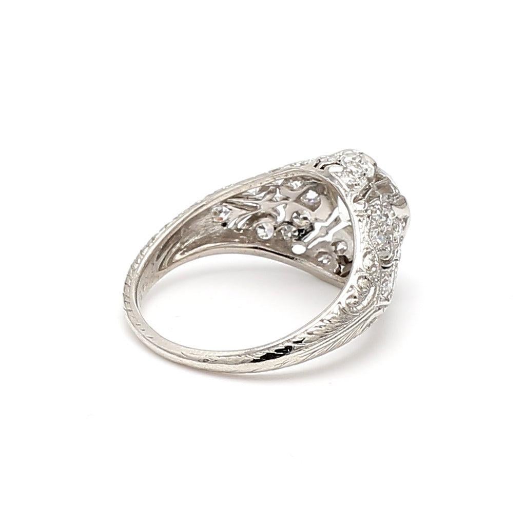1.66 Carat Old Miner and Old European Cut Diamond Platinum Art Deco Ring In Good Condition For Sale In New York, NY