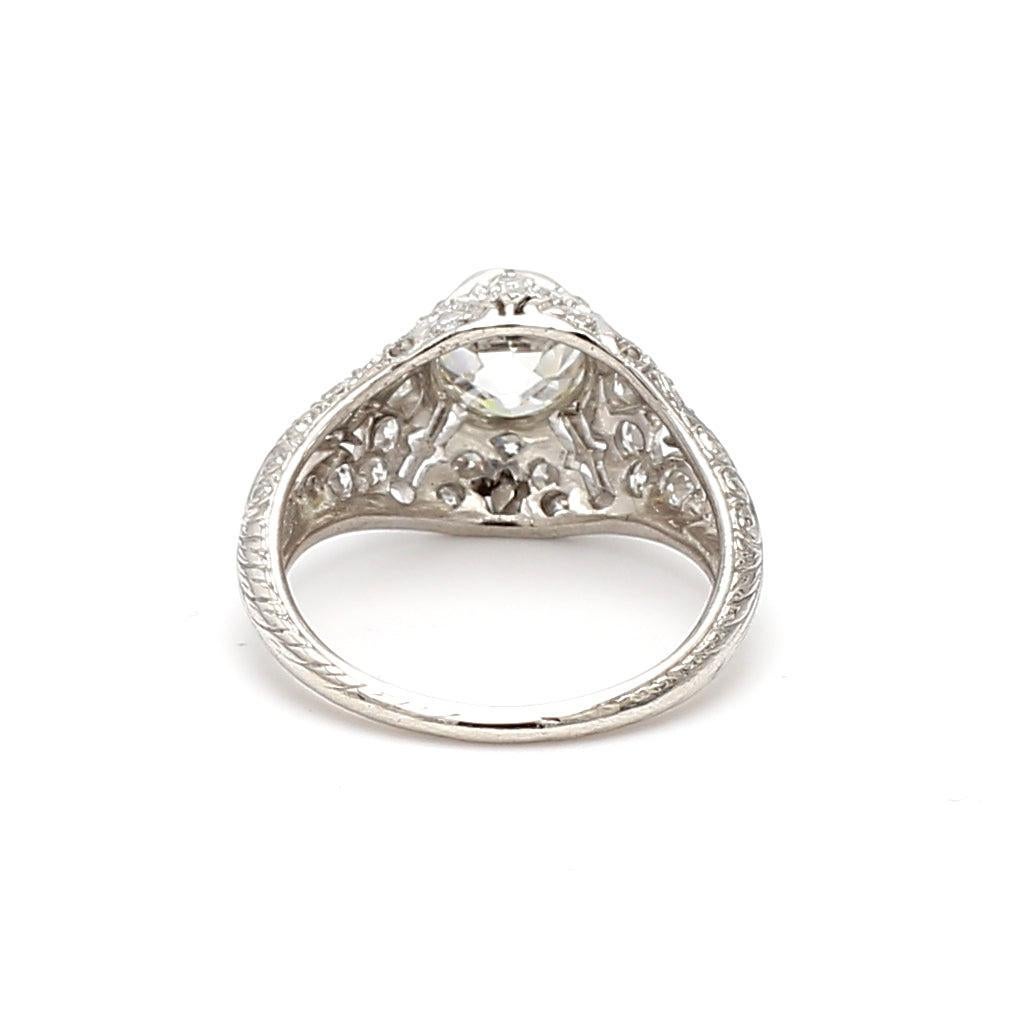 Women's 1.66 Carat Old Miner and Old European Cut Diamond Platinum Art Deco Ring For Sale