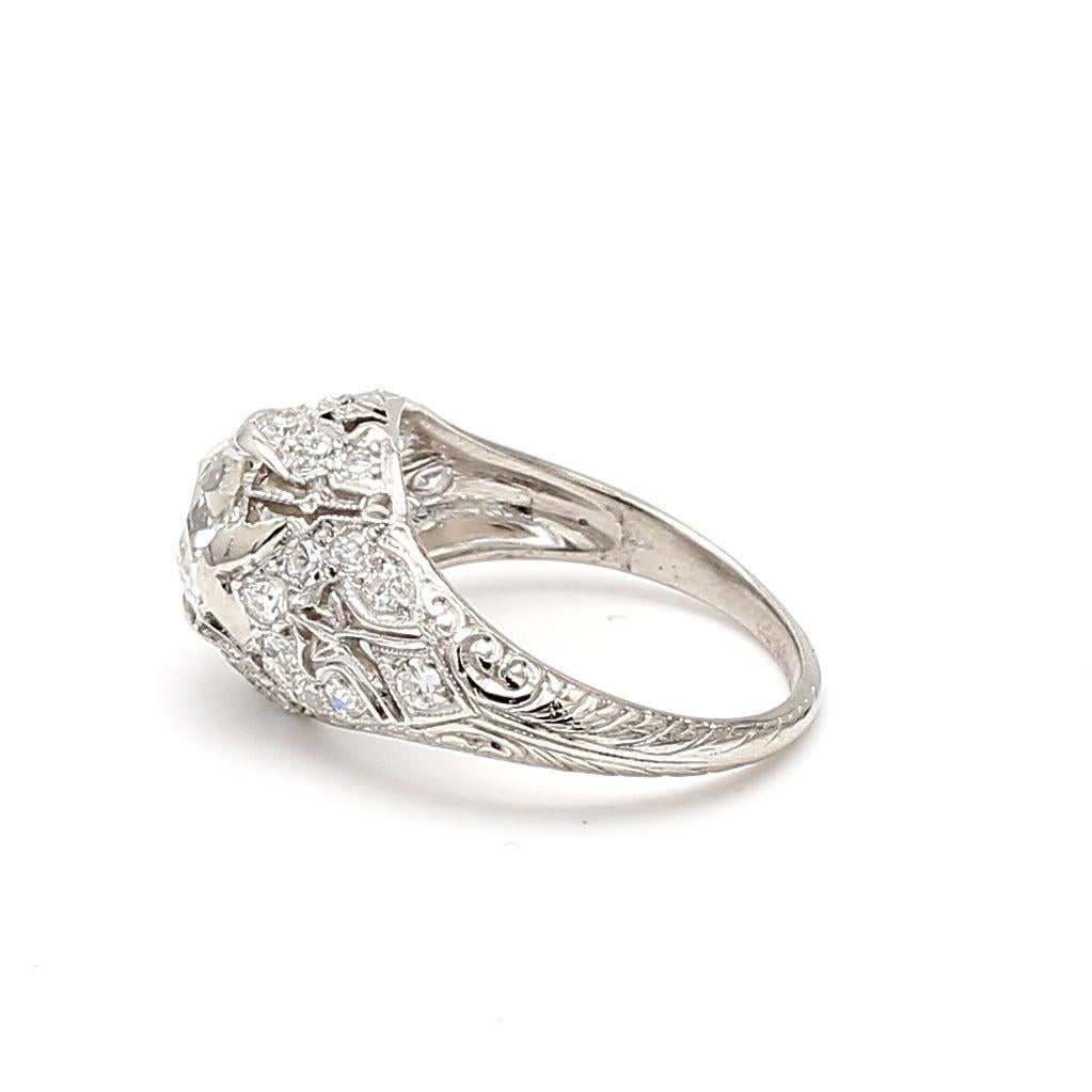 1.66 Carat Old Miner and Old European Cut Diamond Platinum Art Deco Ring For Sale 1