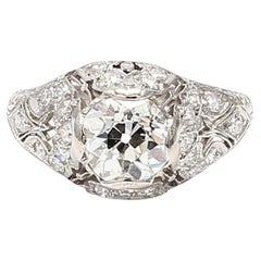 1.66 Carat Old Miner and Old European Cut Diamond Platinum Art Deco Ring