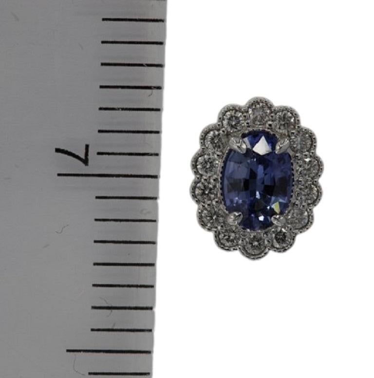 Contemporary 1.66 Ct Oval Blue Sapphire and 0.45 Carat Round Natural Diamond Earrings ref1960 For Sale
