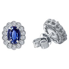 1.66 Ct Oval Blue Sapphire and 0.45 Carat Round Natural Diamond Earrings ref1960