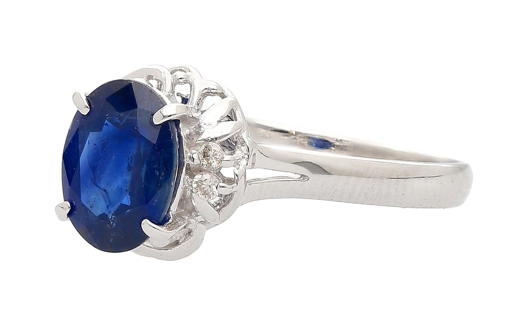 1,66 Karat ovaler blauer Saphir und Diamant Platin Dainty-Ring (Moderne) im Angebot