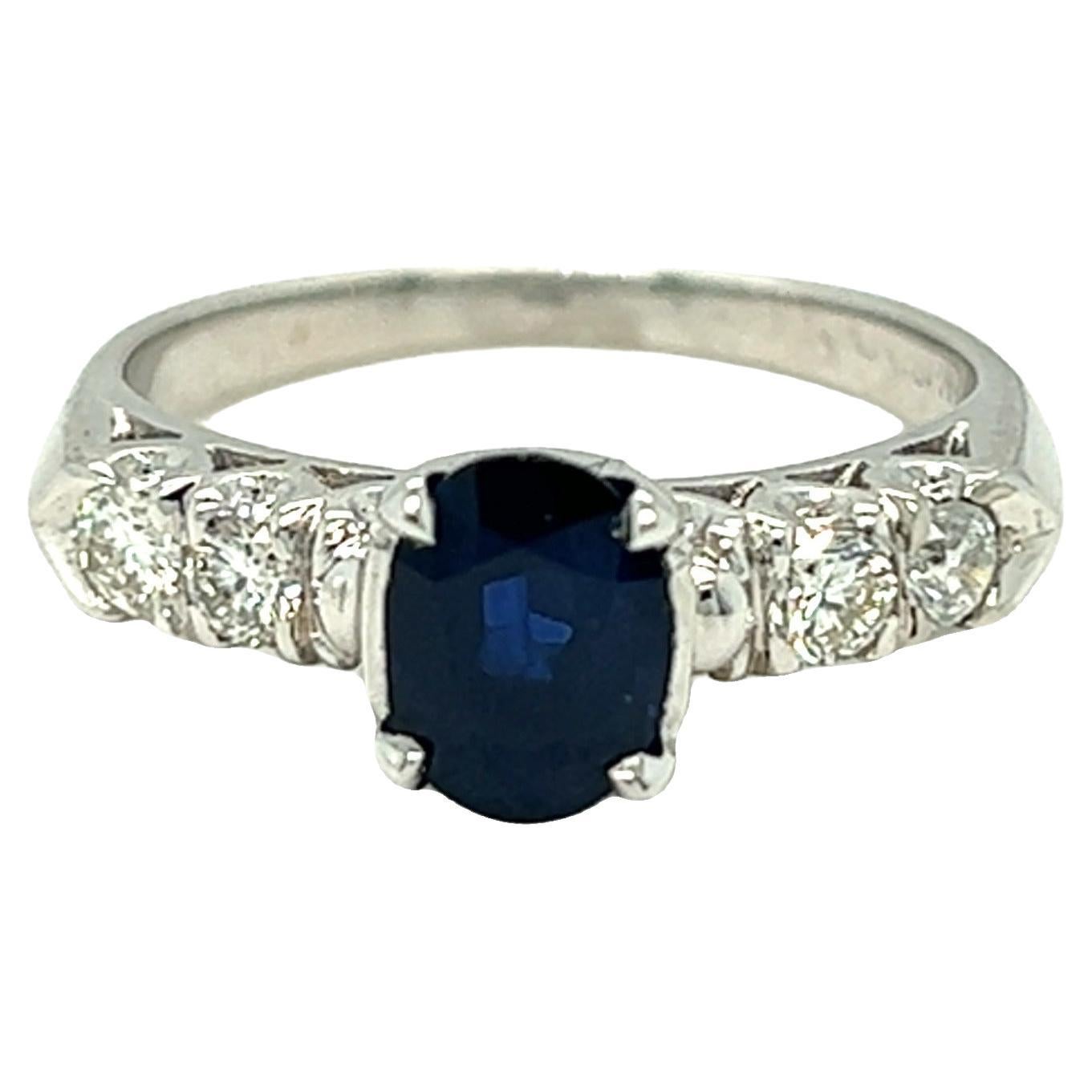 1.66 Carat Oval Sapphire and Diamond Ring 18k White Gold For Sale