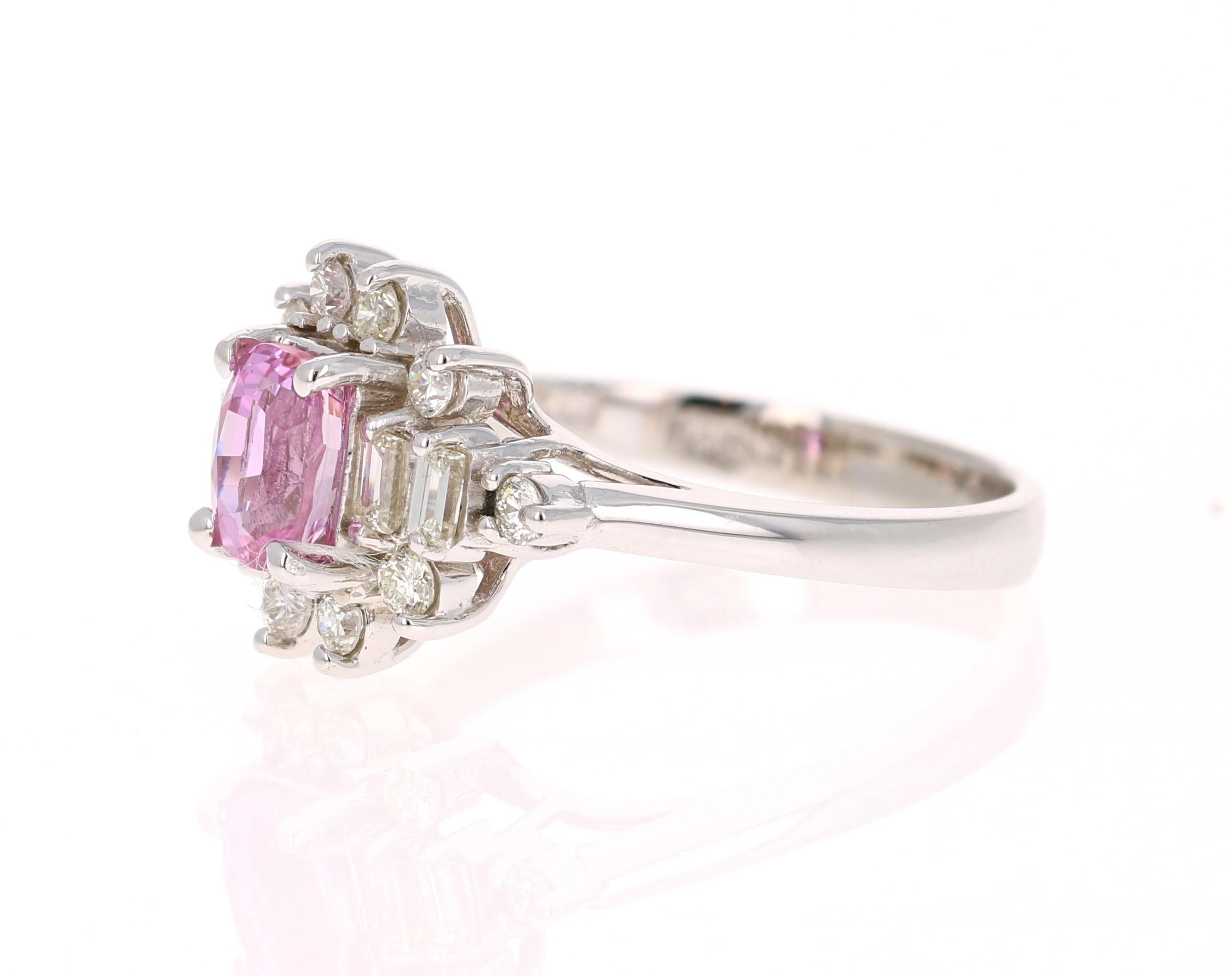 Contemporary 1.66 Carat Pink Sapphire Diamond White Gold Engagement Ring For Sale