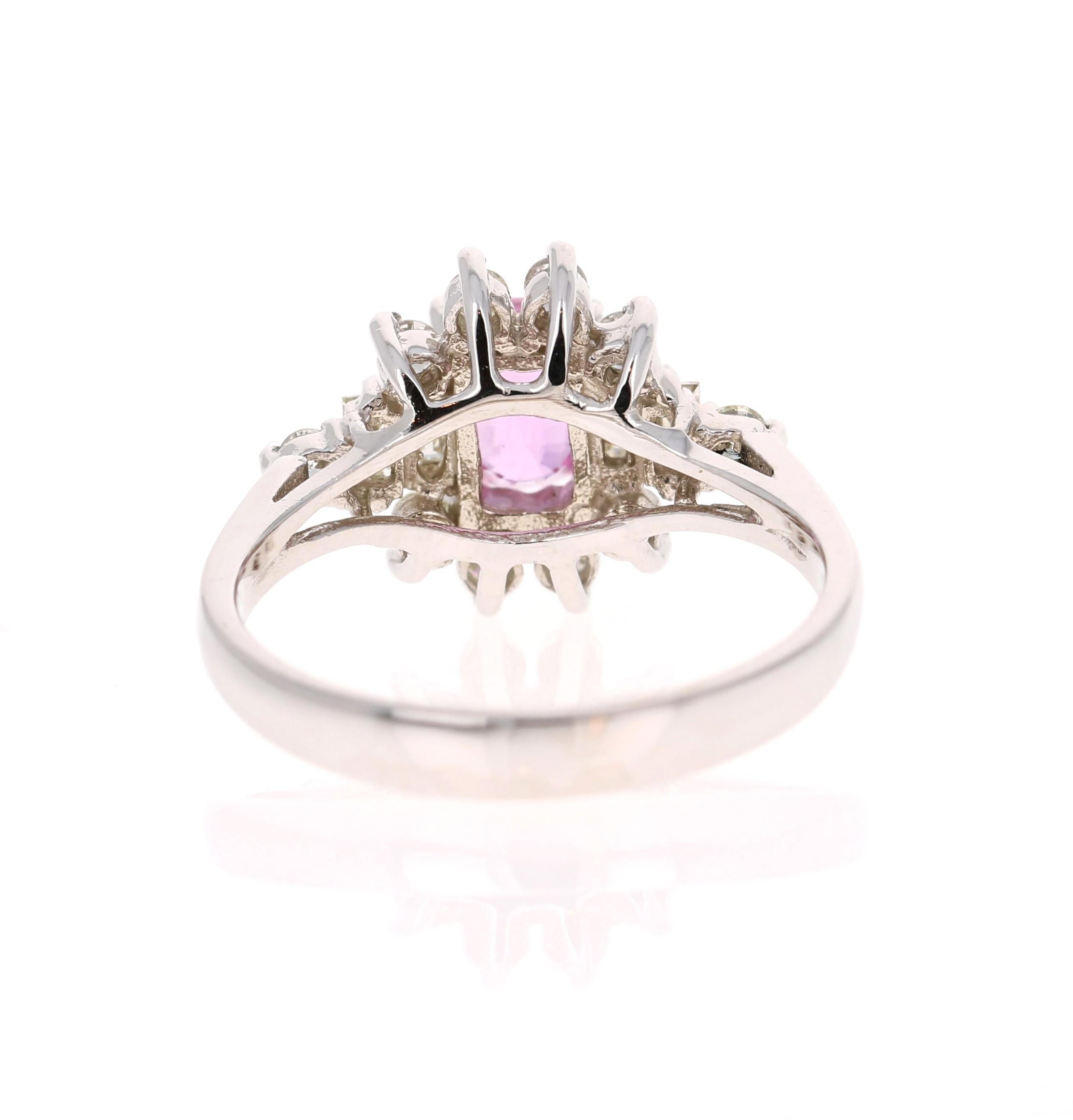 Oval Cut 1.66 Carat Pink Sapphire Diamond White Gold Engagement Ring For Sale