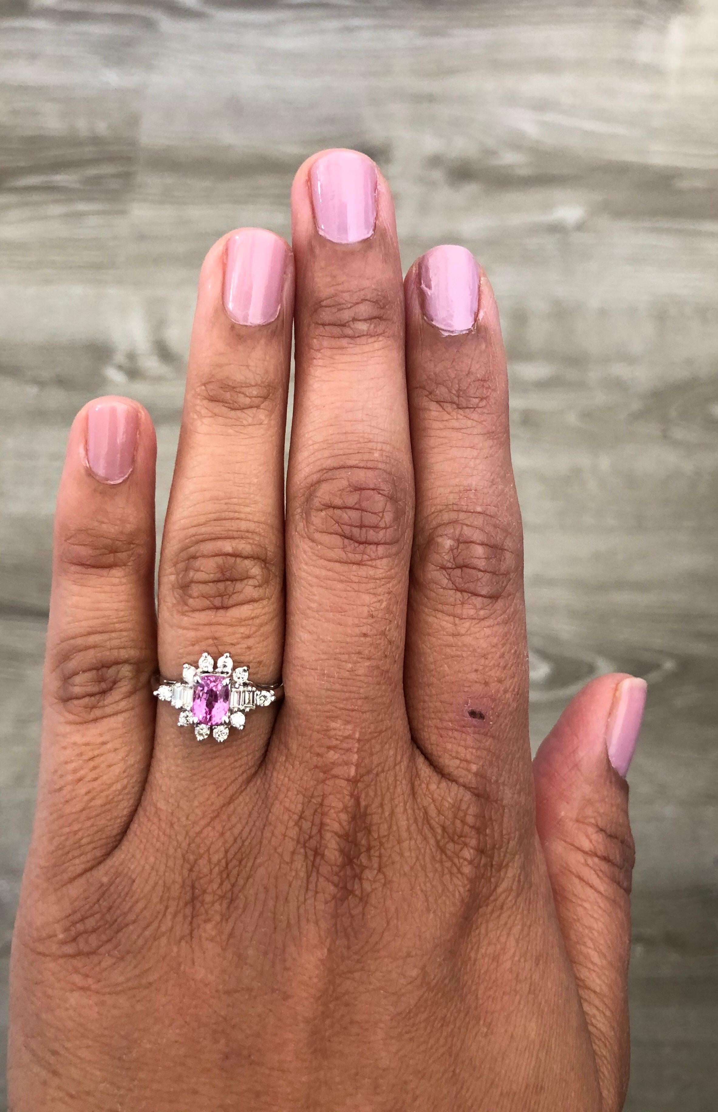 1.66 Carat Pink Sapphire Diamond White Gold Engagement Ring In New Condition For Sale In Los Angeles, CA