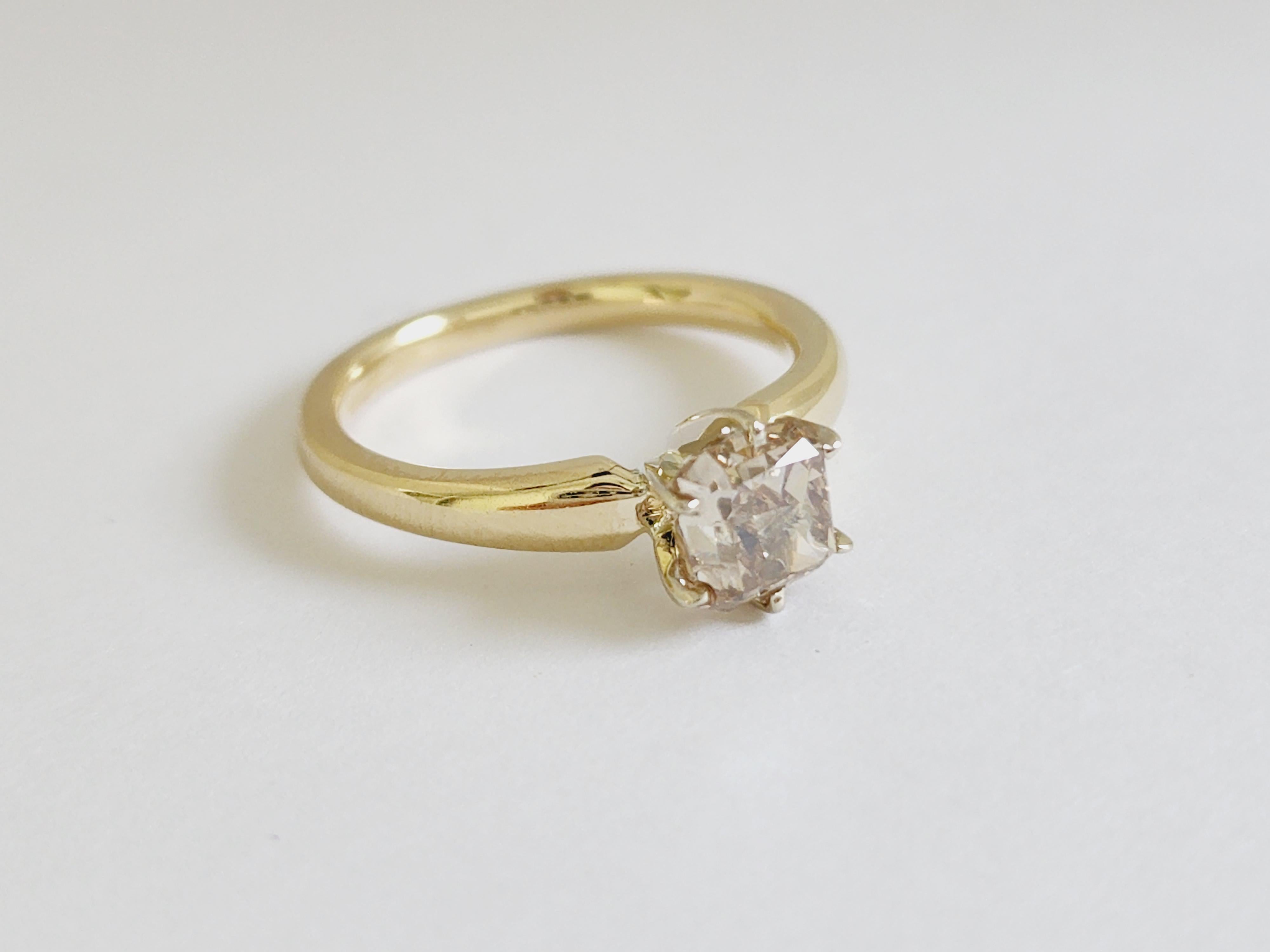 1.66 Carat Radiant Cut Fancy Color Diamond Yellow Gold Solitaire Ring 14 Karat In New Condition For Sale In Great Neck, NY