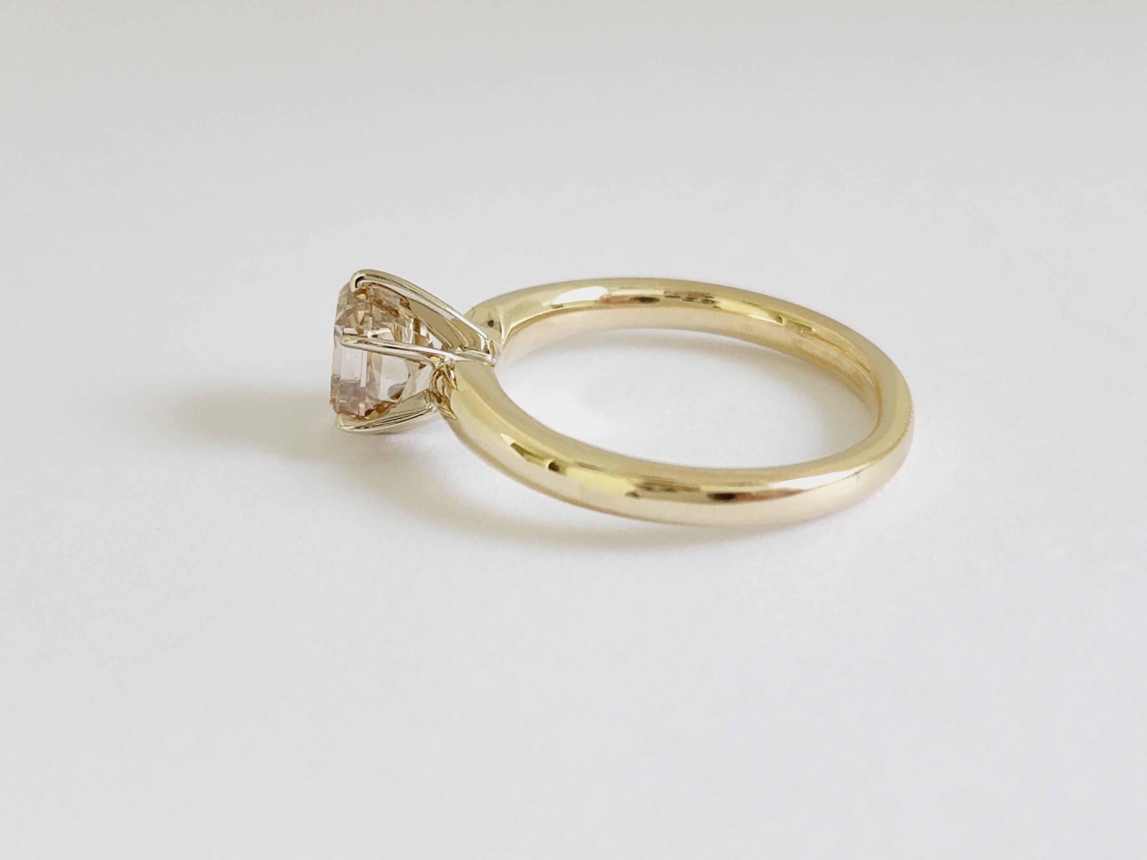 1.66 Carat Radiant Cut Fancy Color Diamond Yellow Gold Solitaire Ring 14 Karat For Sale 1