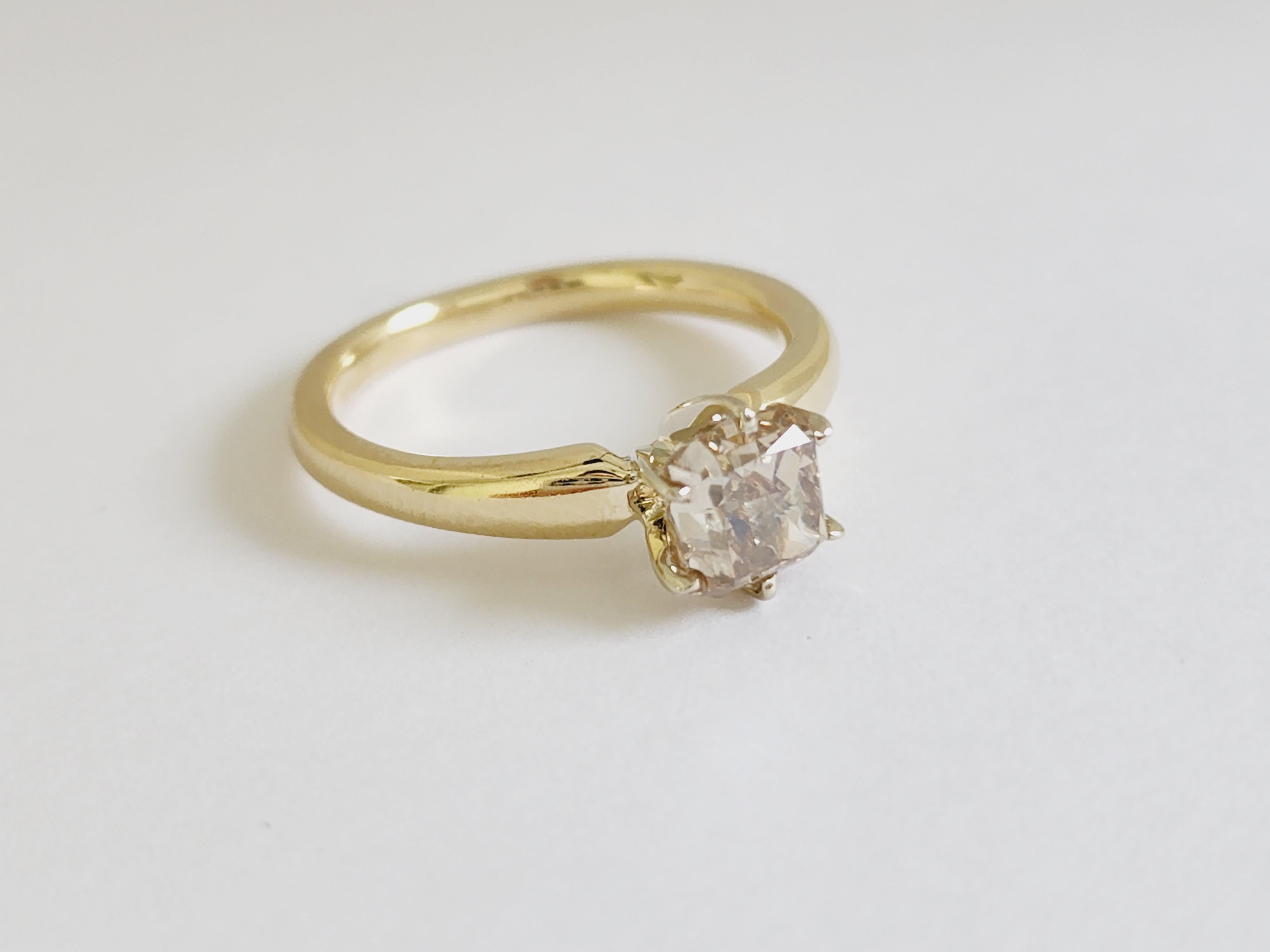 1.66 Carat Radiant Cut Fancy Color Diamond Yellow Gold Solitaire Ring 14 Karat For Sale 2