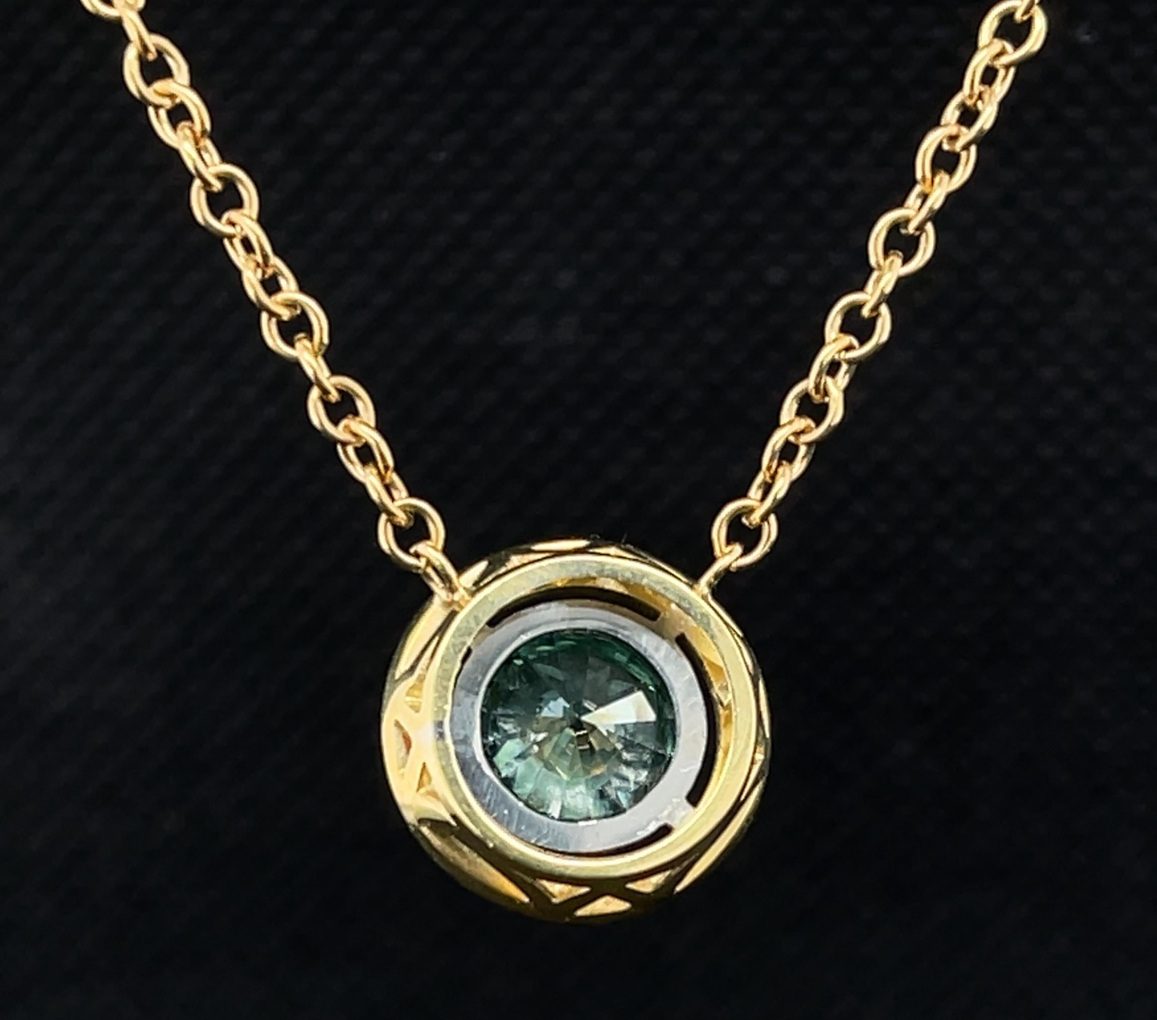 Artisan 1.66 Carat Round Blue Diamond in 18k White and Yellow Gold Necklace      For Sale