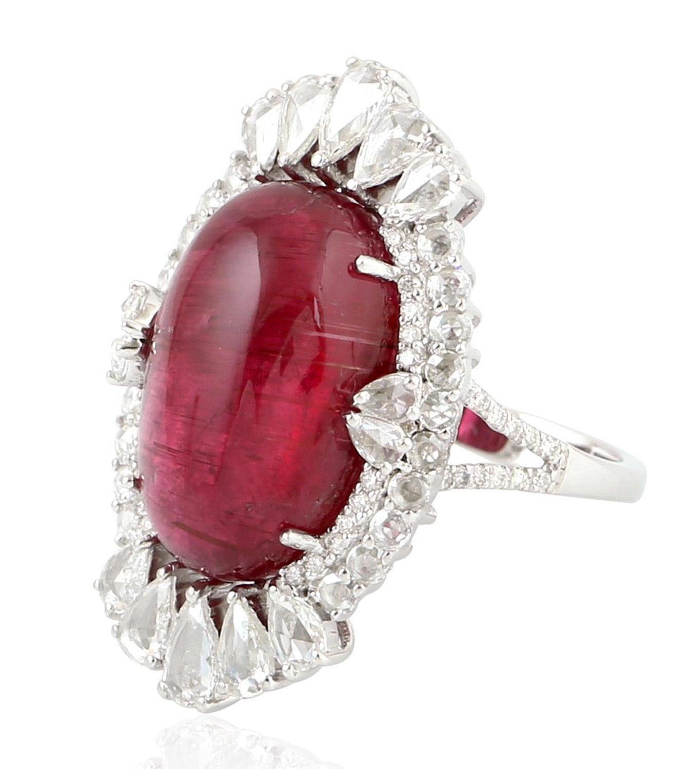 For Sale:  16.6 Carat Rubelite Diamond 18 Karat Oval Cocktail Ring 3