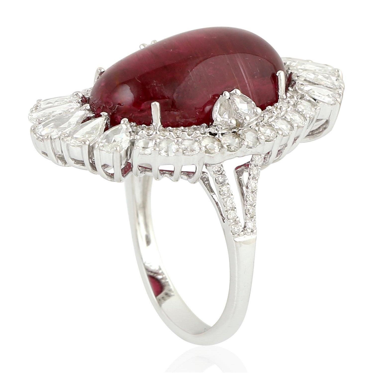 For Sale:  16.6 Carat Rubelite Diamond 18 Karat Oval Cocktail Ring 5