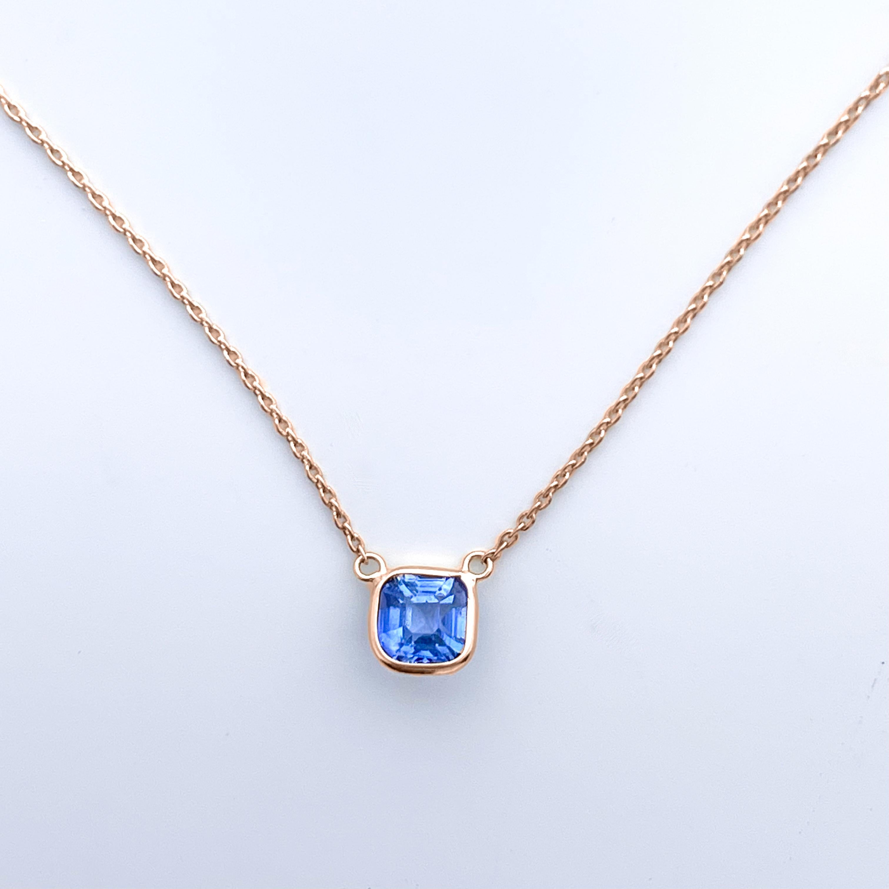 1.66 Carat Sapphire Blue Asscher &Fashion Necklaces Berberyn Certified In 14K RG For Sale