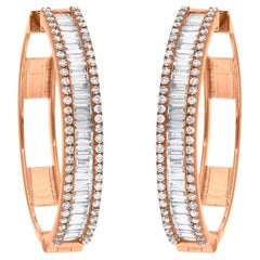 1,66 Carati SI Chiarezza HI Colore Baguette Diamante Fine Orecchini a cerchio in oro rosa 18k