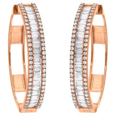 1,66 Carati SI Chiarezza HI Colore Baguette Diamante Fine Orecchini a cerchio in oro rosa 18k