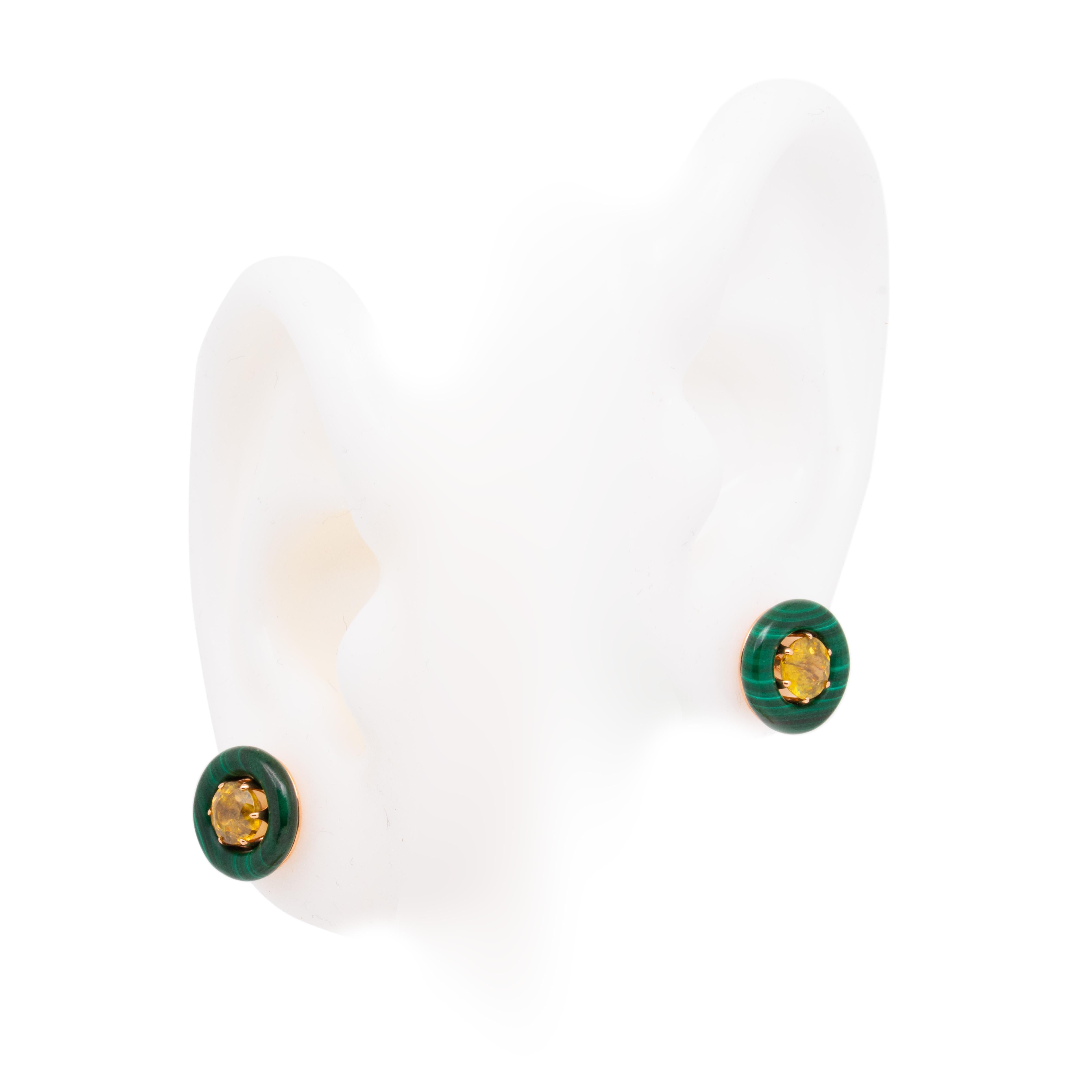 Pendientes de esfena (titanita) y malaquita de 1,66 quilates, oro rosa de 18 quilates, Austy Lee en Nuevo estado para la venta en Hong Kong, HK