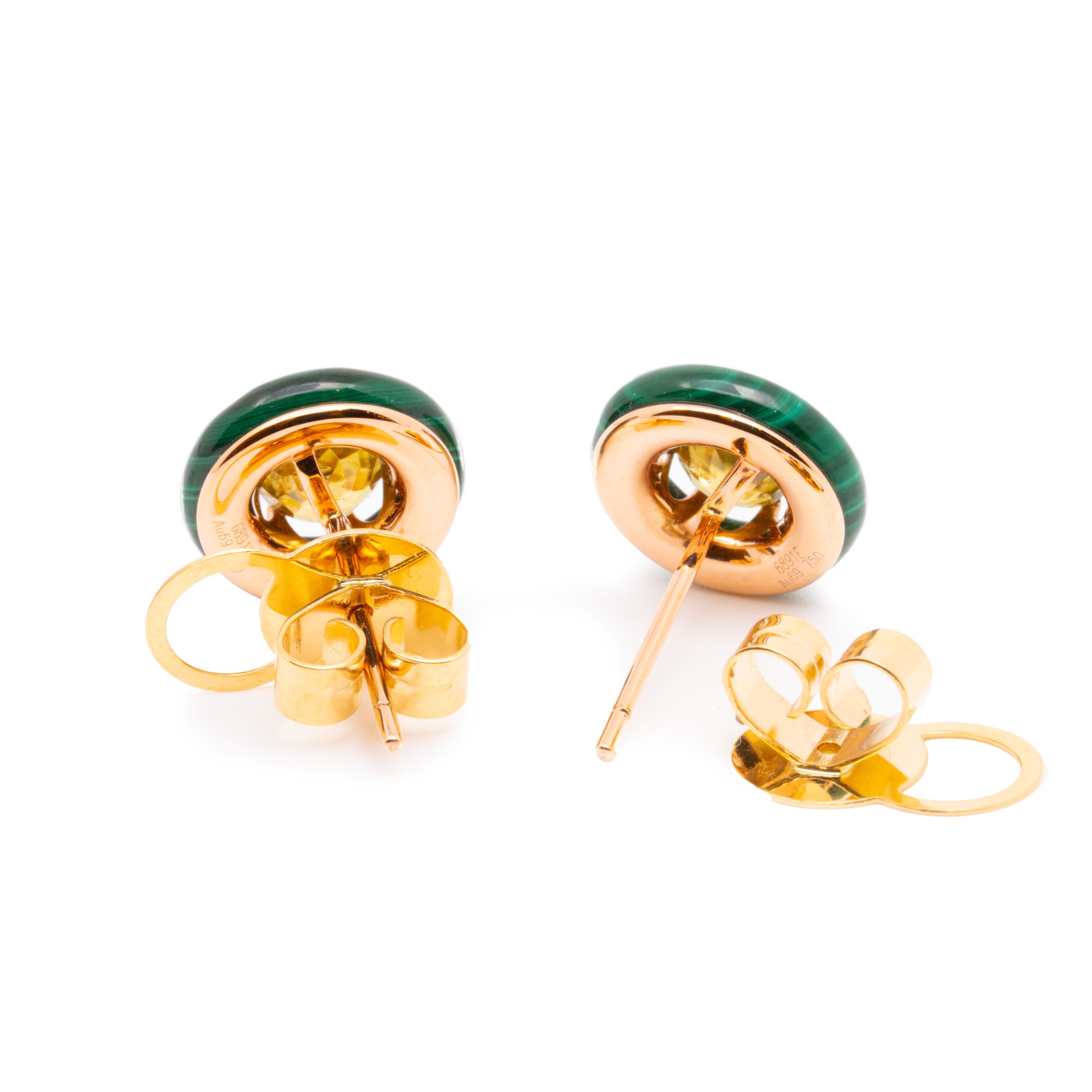 Femenino o masculino Pendientes de esfena (titanita) y malaquita de 1,66 quilates, oro rosa de 18 quilates, Austy Lee en venta