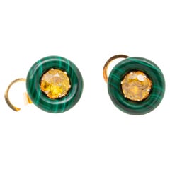 Pendientes de esfena (titanita) y malaquita de 1,66 quilates, oro rosa de 18 quilates, Austy Lee