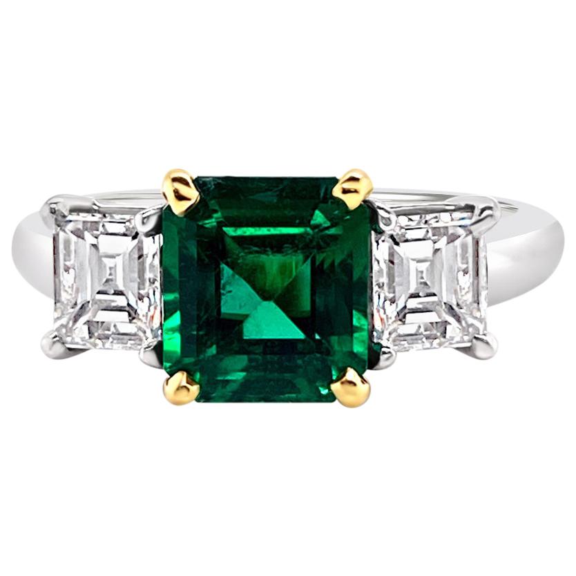 1.66 Carat Emerald and Diamond Ring in Platinum For Sale