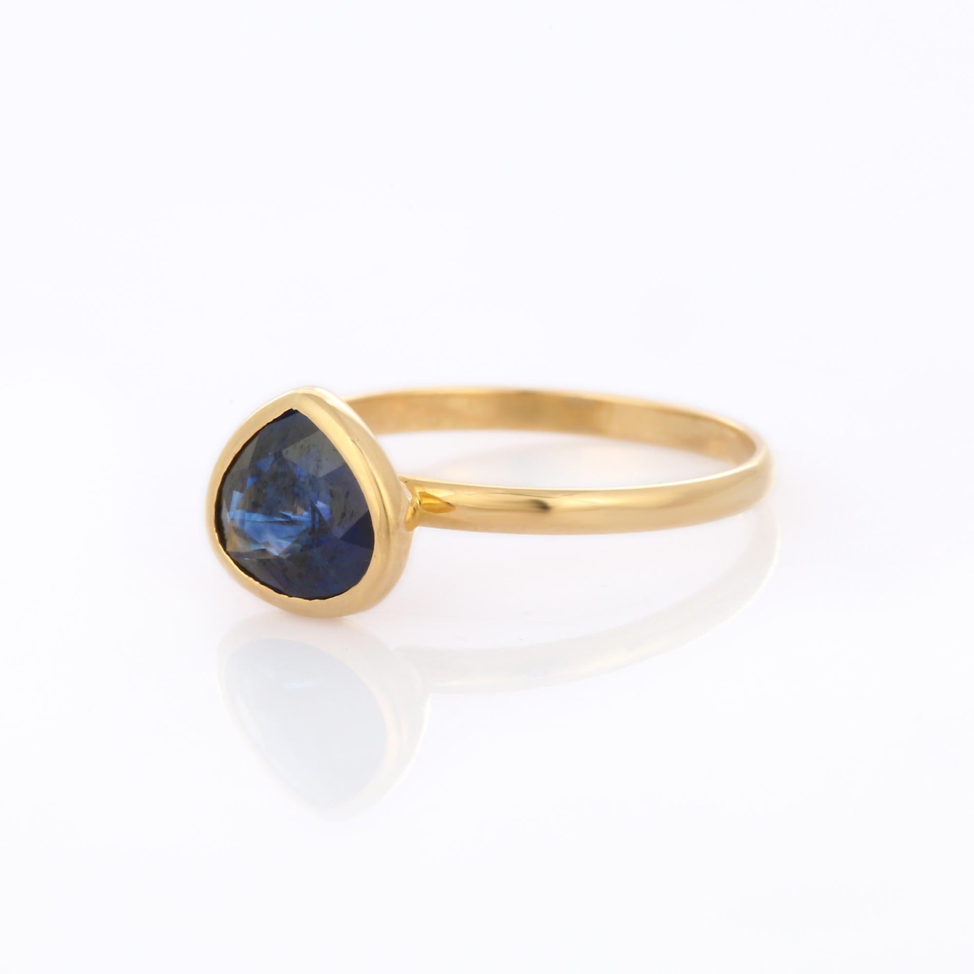 For Sale:  1.66 ct Bezel Set Pear Cut Blue Sapphire Gemstone 18K Yellow Gold Solitaire Ring 3