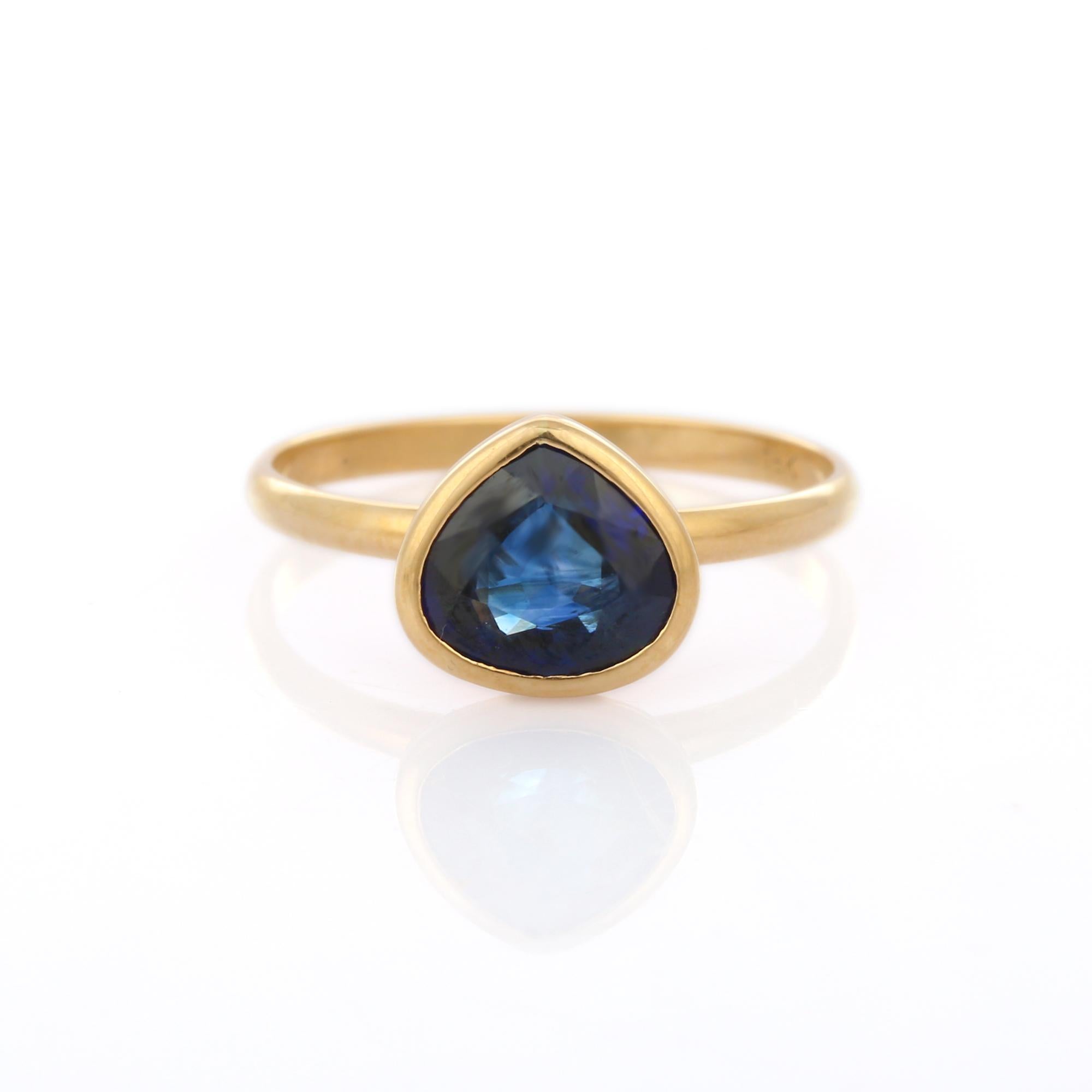 For Sale:  1.66 ct Bezel Set Pear Cut Blue Sapphire Gemstone 18K Yellow Gold Solitaire Ring 5