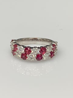 1.66 Ct Round Shape Ruby and Diamond Double Row ZicZac Band Ring 14K White Gold