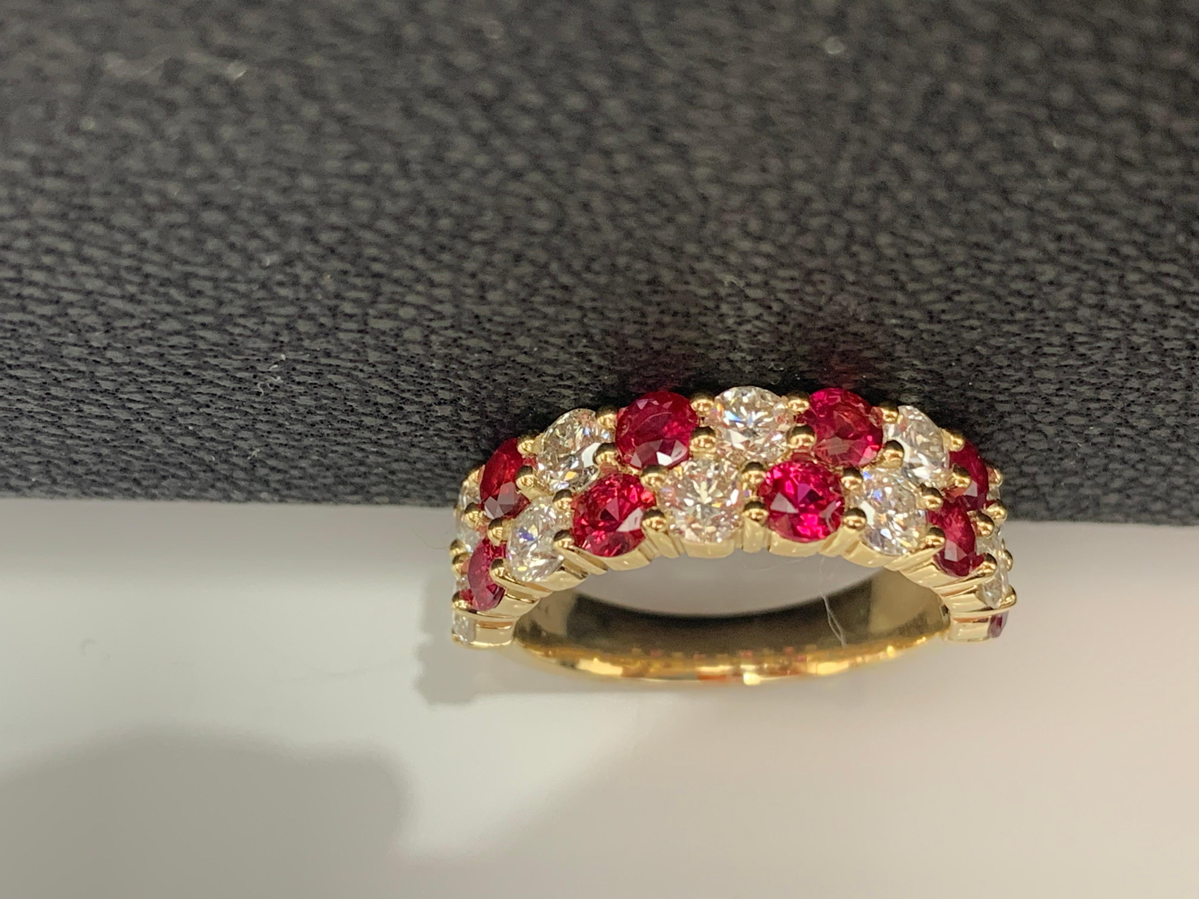 1.66 Ct Round Shape Ruby and Diamond Double Row ZicZac Band Ring 14K Yellow Gold For Sale 7