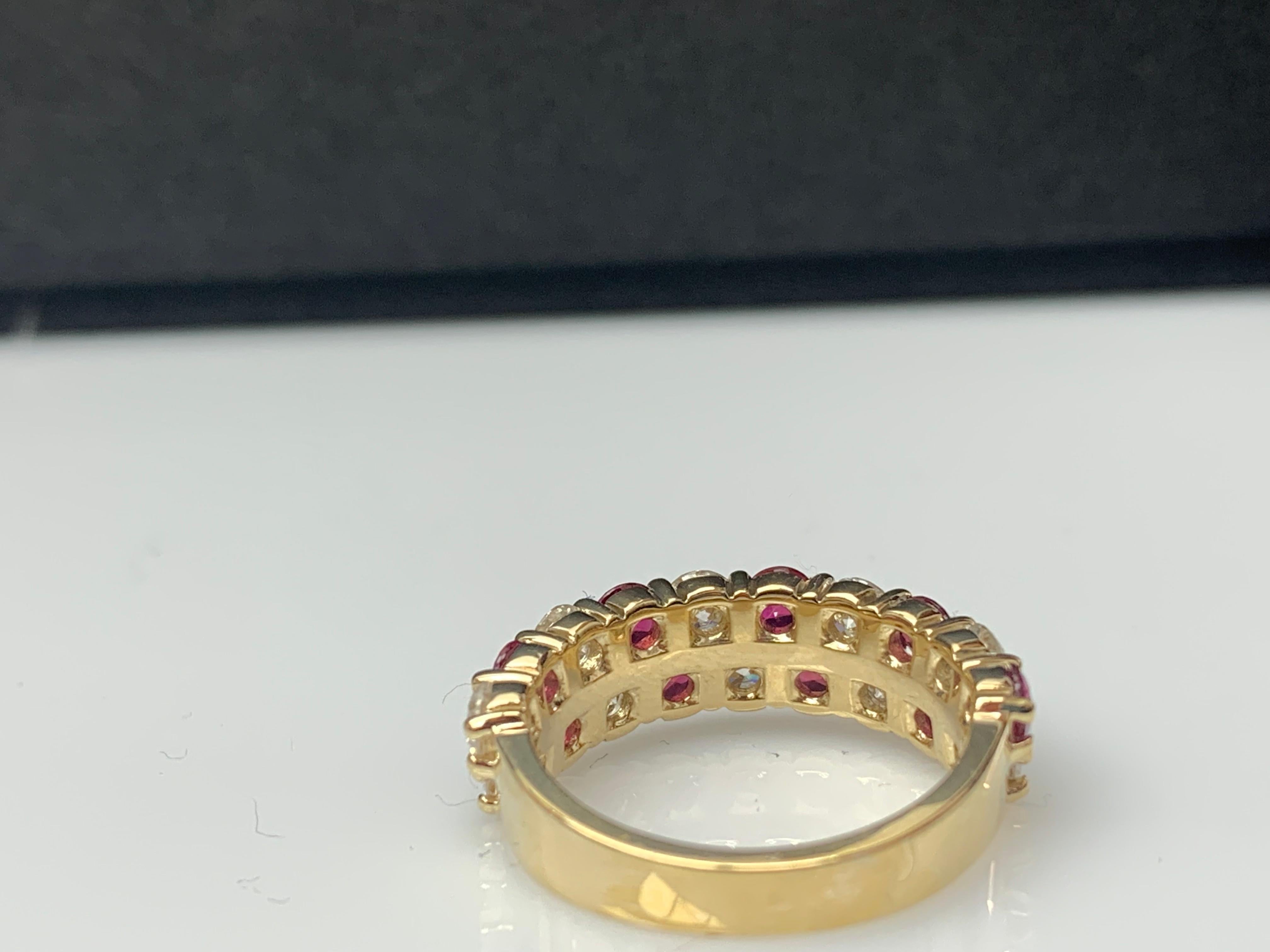 1.66 Ct Round Shape Ruby and Diamond Double Row ZicZac Band Ring 14K Yellow Gold For Sale 11