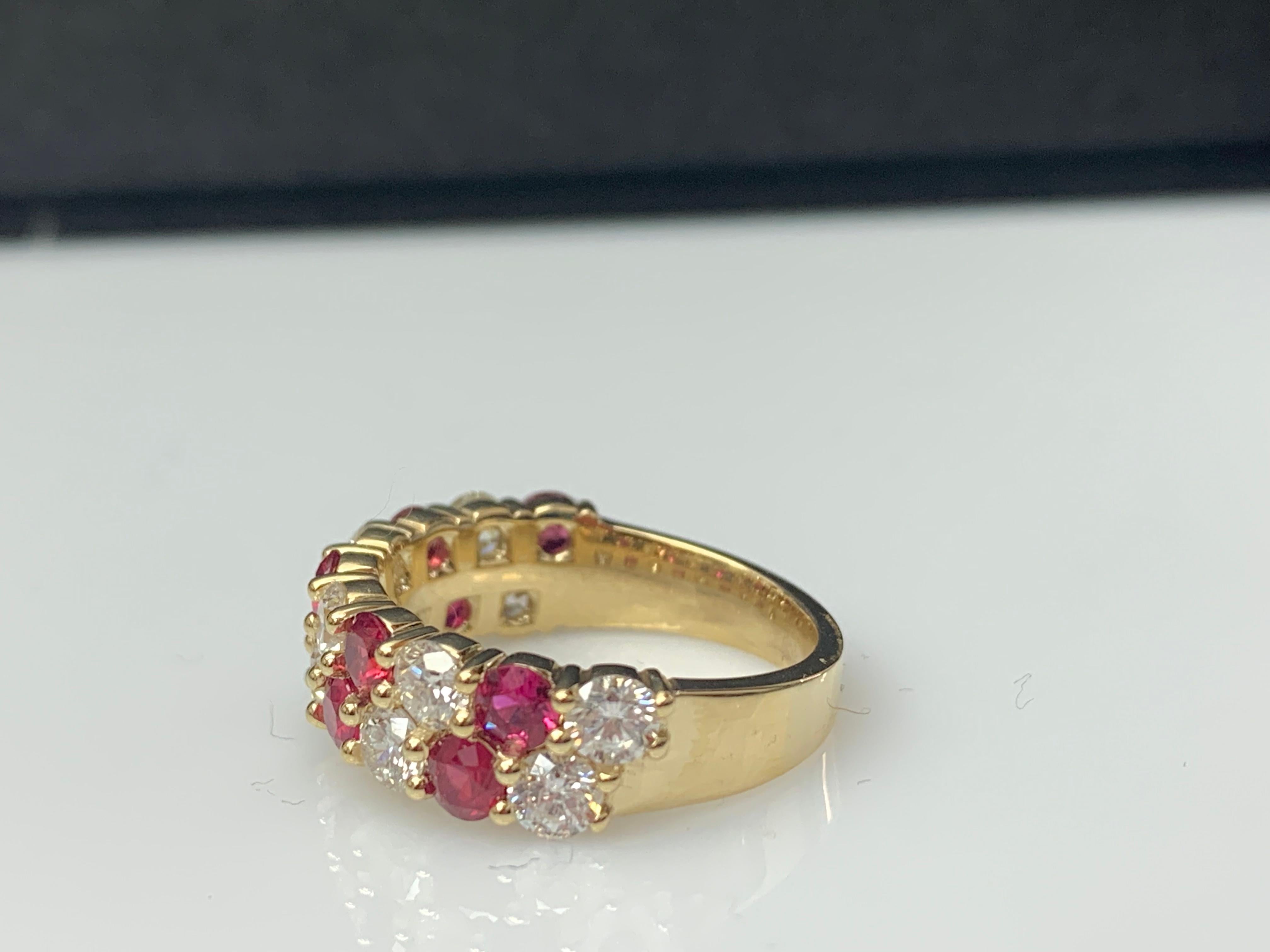 1.66 Ct Round Shape Ruby and Diamond Double Row ZicZac Band Ring 14K Yellow Gold For Sale 12