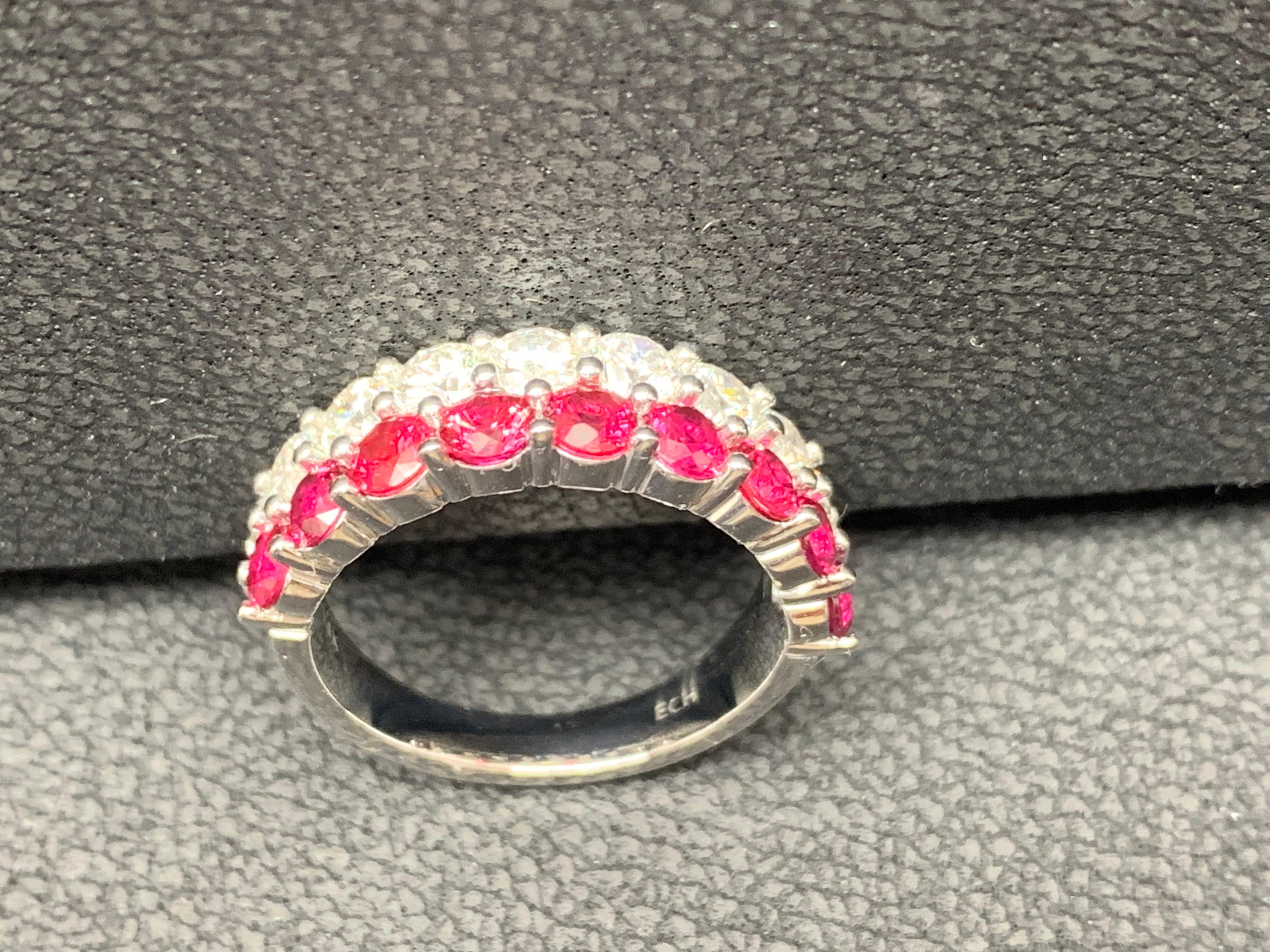 Bague à double rangée de rubis et de diamants de forme ronde 1,66 carat en or blanc 14 carats en vente 5