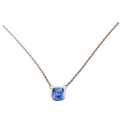 1.66ct Certified Blue Sapphire Asscher Cut Solitaire Necklace in 14k RG