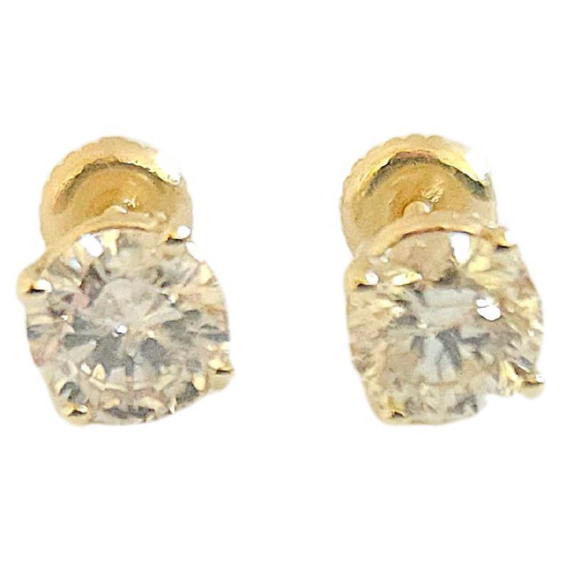 1.66 Ctw Natural Diamond Round Sqrue back Studs Yellow Gold For Sale