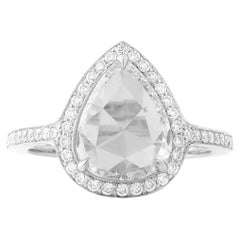1.66 G VVS Pear Shape Rose Cut Diamond Solitaire Ring