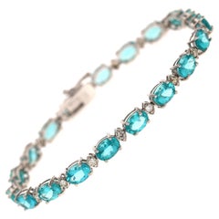 Bracelet tennis en or blanc 14 carats avec apatite et diamants de 16,60 carats