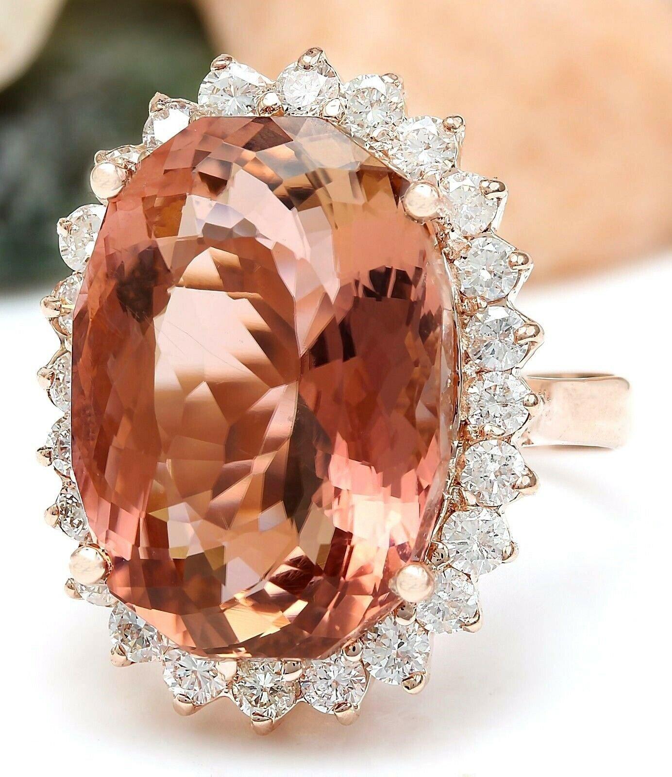 Women's 16.60 Carat Morganite Diamond Ring 14 Karat Rose Gold For Sale