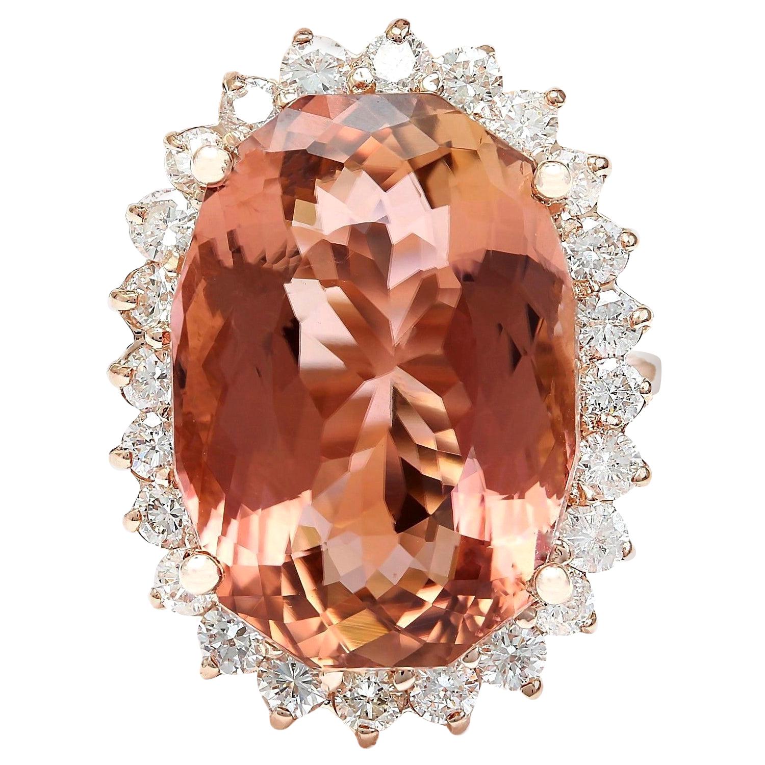 Bague en or rose massif 14 carats avec Morganite naturelle 