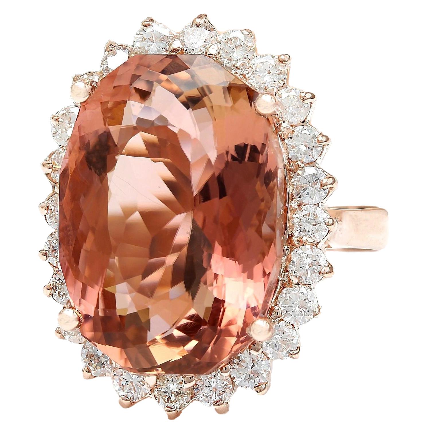 16.60 Carat Natural Morganite 14K Solid Rose Gold Diamond Ring
 Item Type: Ring
 Item Style: Cocktail
 Material: 14K Rose Gold
 Mainstone: Morganite
 Stone Color: Peach
 Stone Weight: 15.42 Carat
 Stone Shape: Oval
 Stone Quantity: 1
 Stone