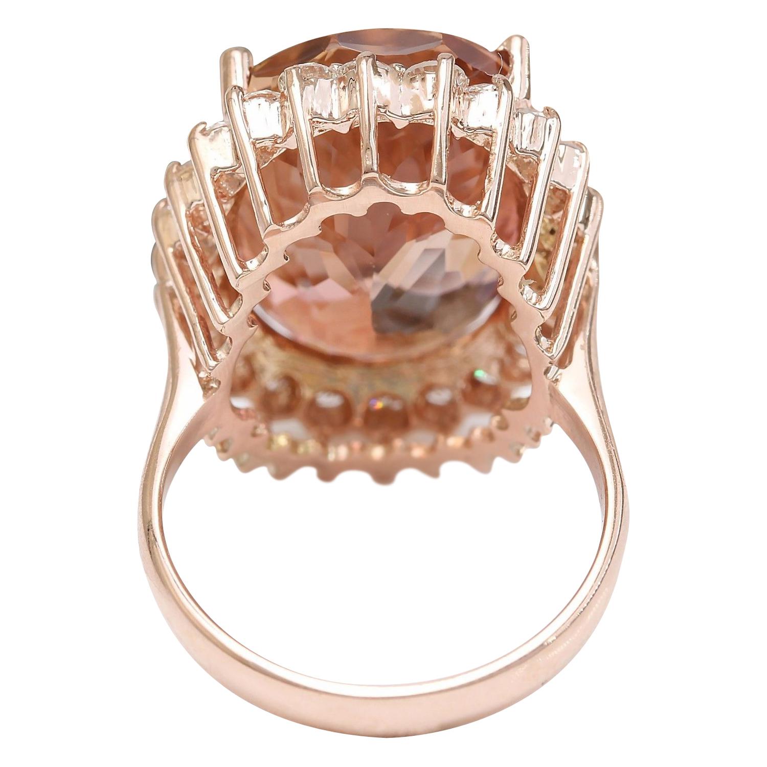 Natural Morganite Diamond Ring In 14 Karat Solid Rose Gold  In New Condition For Sale In Los Angeles, CA