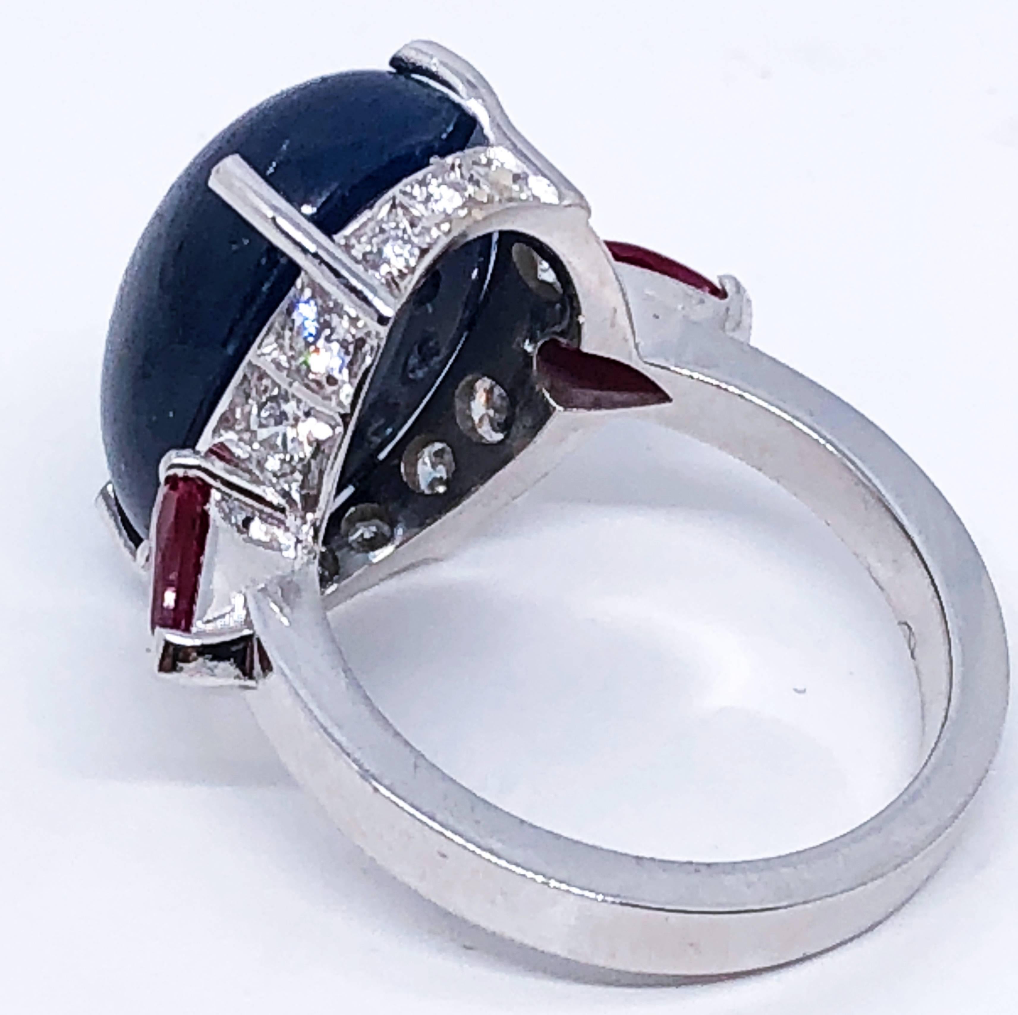 16.60 Carat Natural Oval Sapphire Cabochon Diamond Ruby Cocktail Ring 7