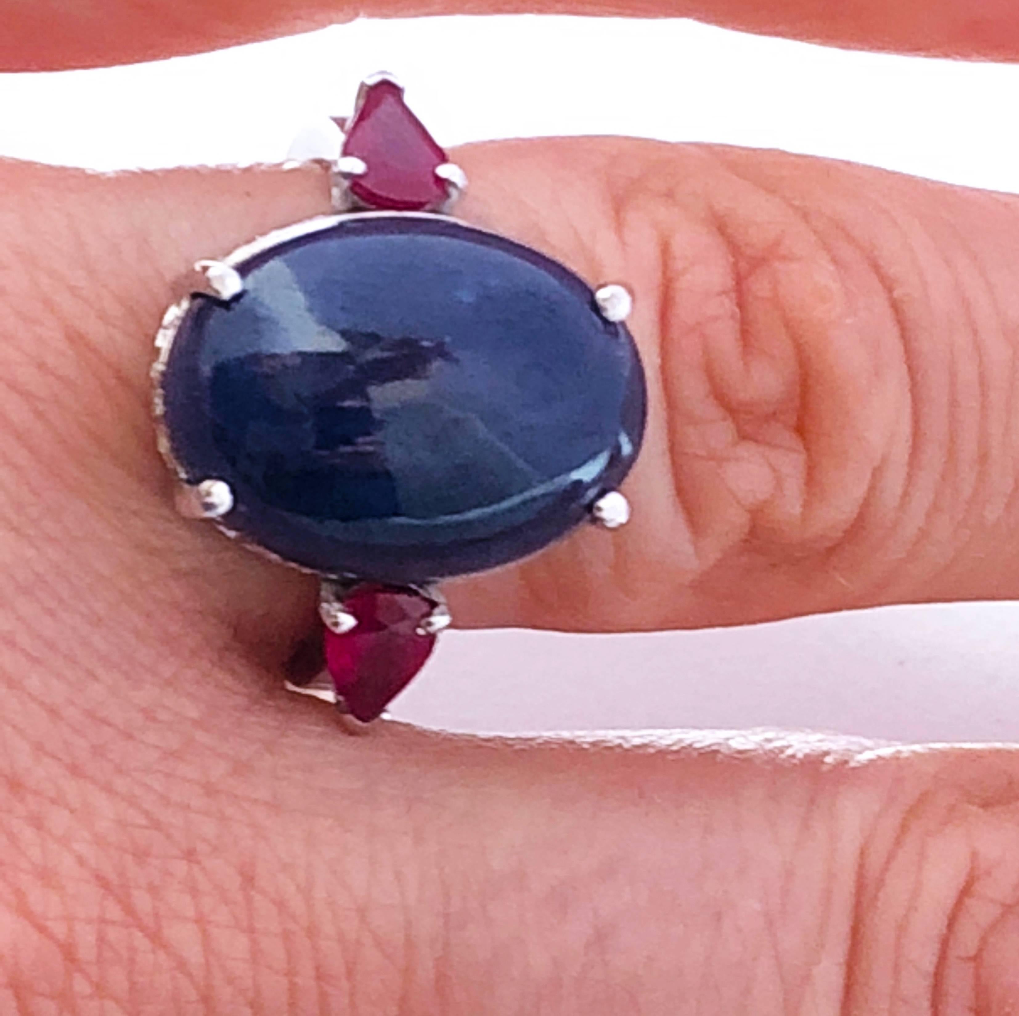 16.60 Carat Natural Oval Sapphire Cabochon Diamond Ruby Cocktail Ring 9