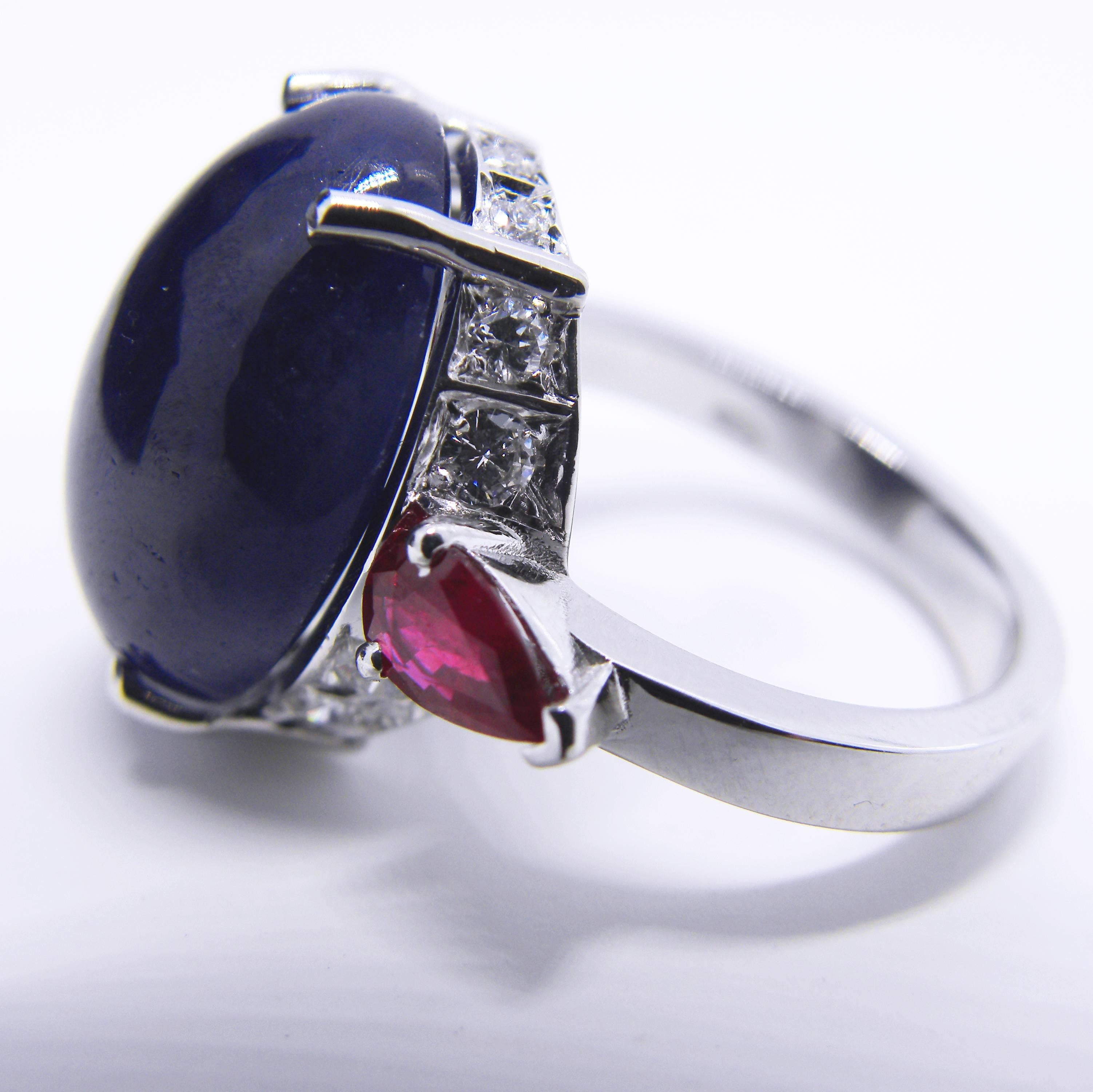 16.60 Carat Natural Oval Sapphire Cabochon Diamond Ruby Cocktail Ring 10