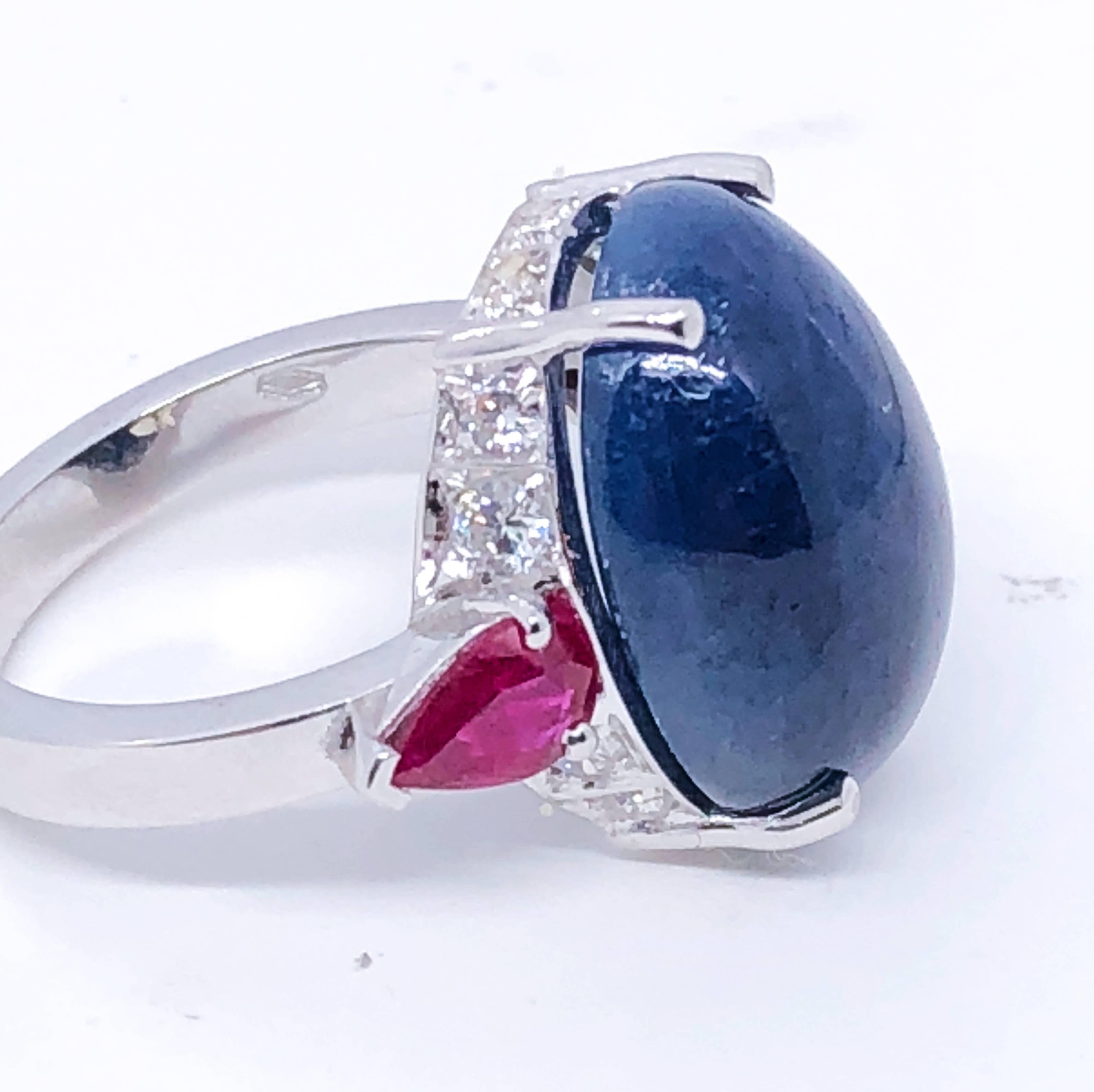 16.60 Carat Natural Oval Sapphire Cabochon Diamond Ruby Cocktail Ring 5