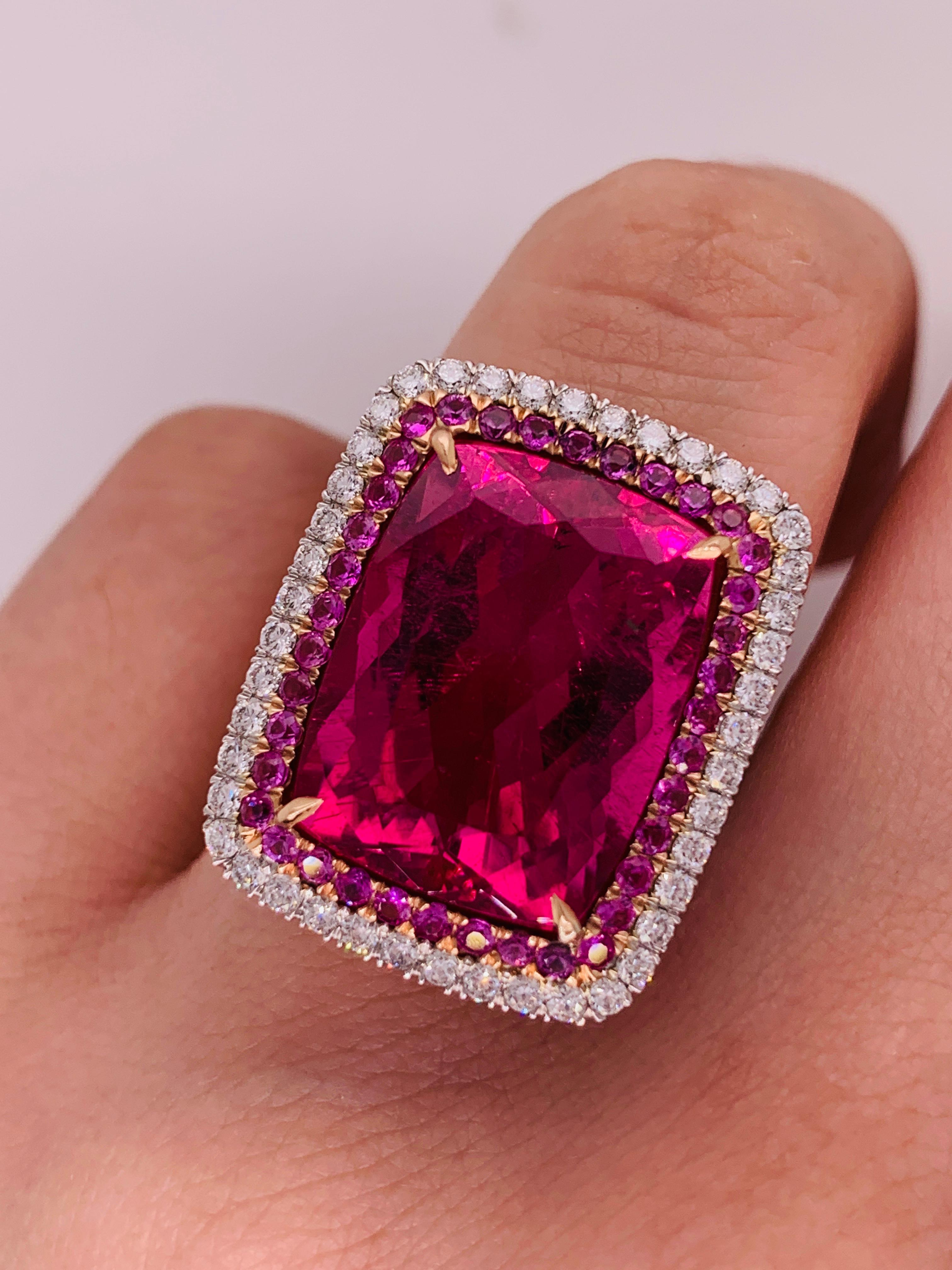 16.60 Carat Pink Tourmaline and Diamond Ring In New Condition In New York, NY