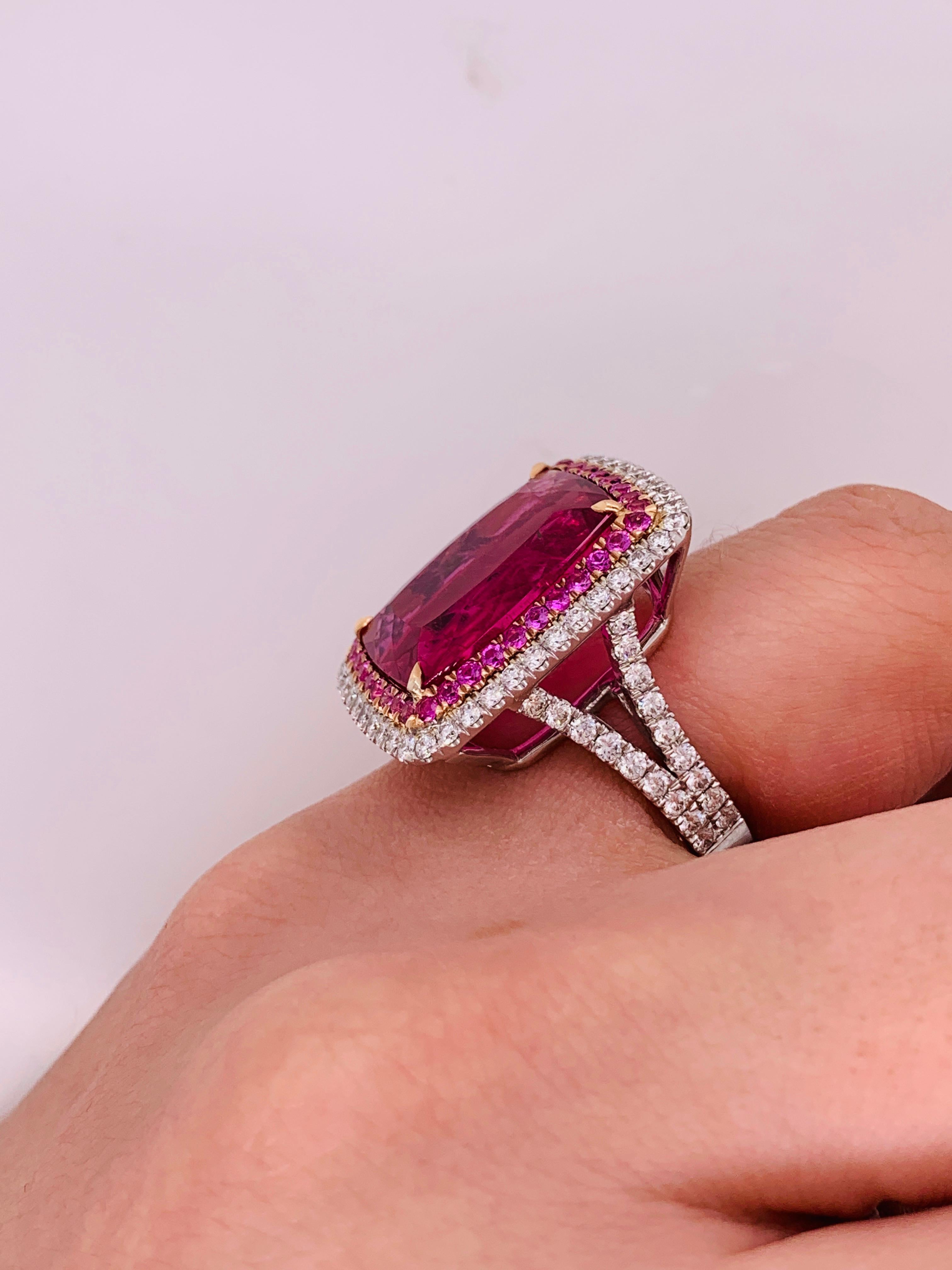 Women's or Men's 16.60 Carat Pink Tourmaline and Diamond Ring