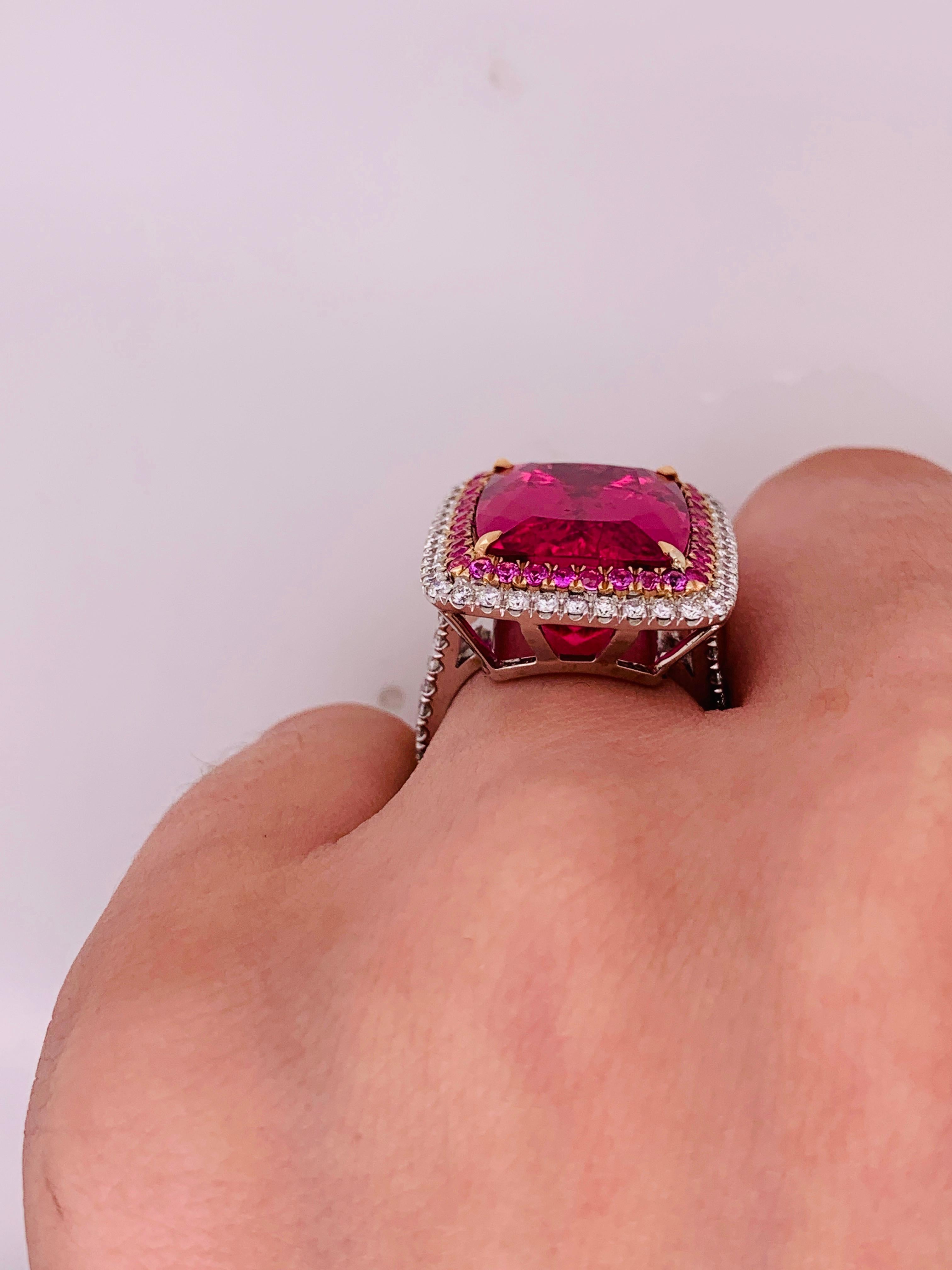 16.60 Carat Pink Tourmaline and Diamond Ring 1