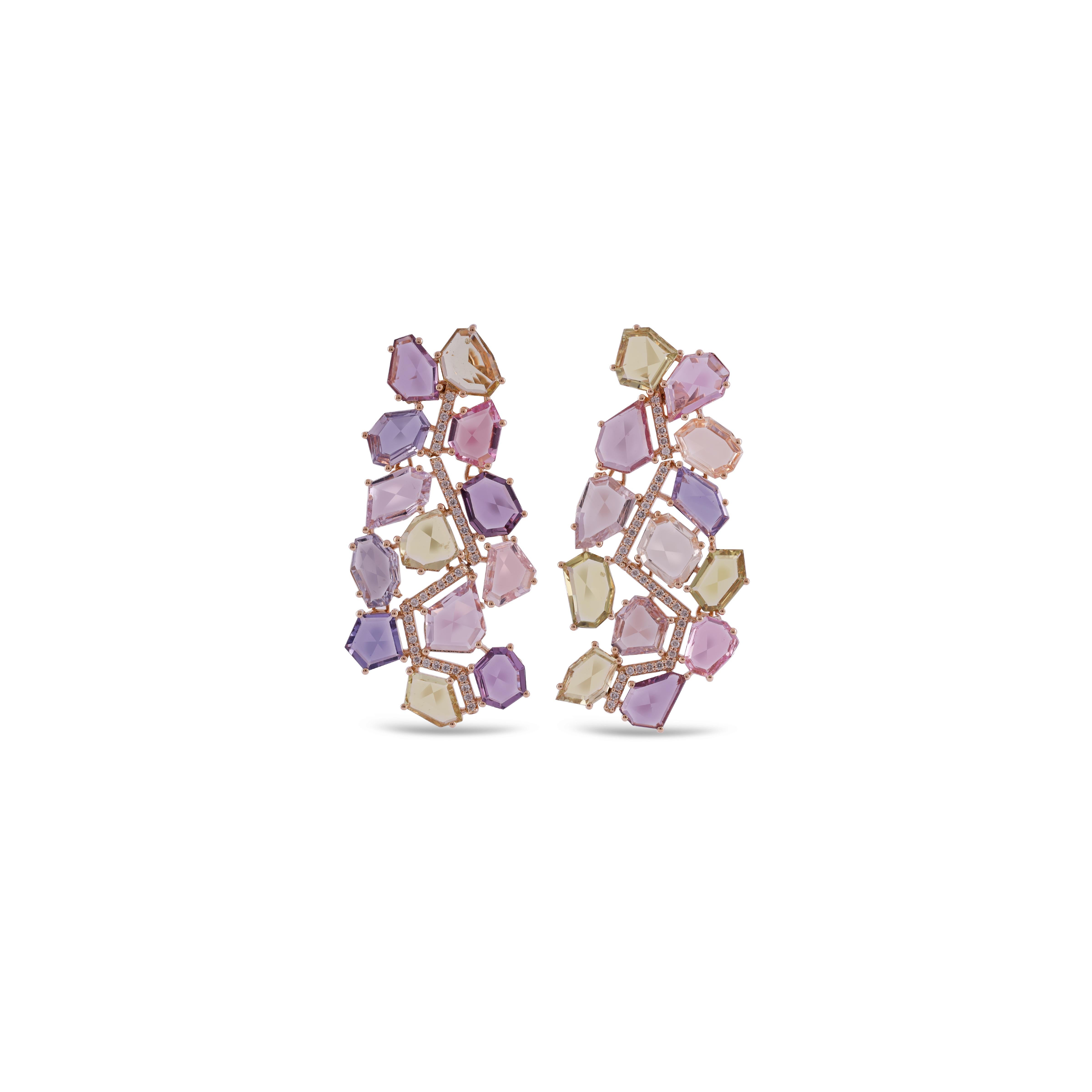 Contemporary 16.60 Multi Sapphire Earrings in Yellow Gold with Diamonds For Sale