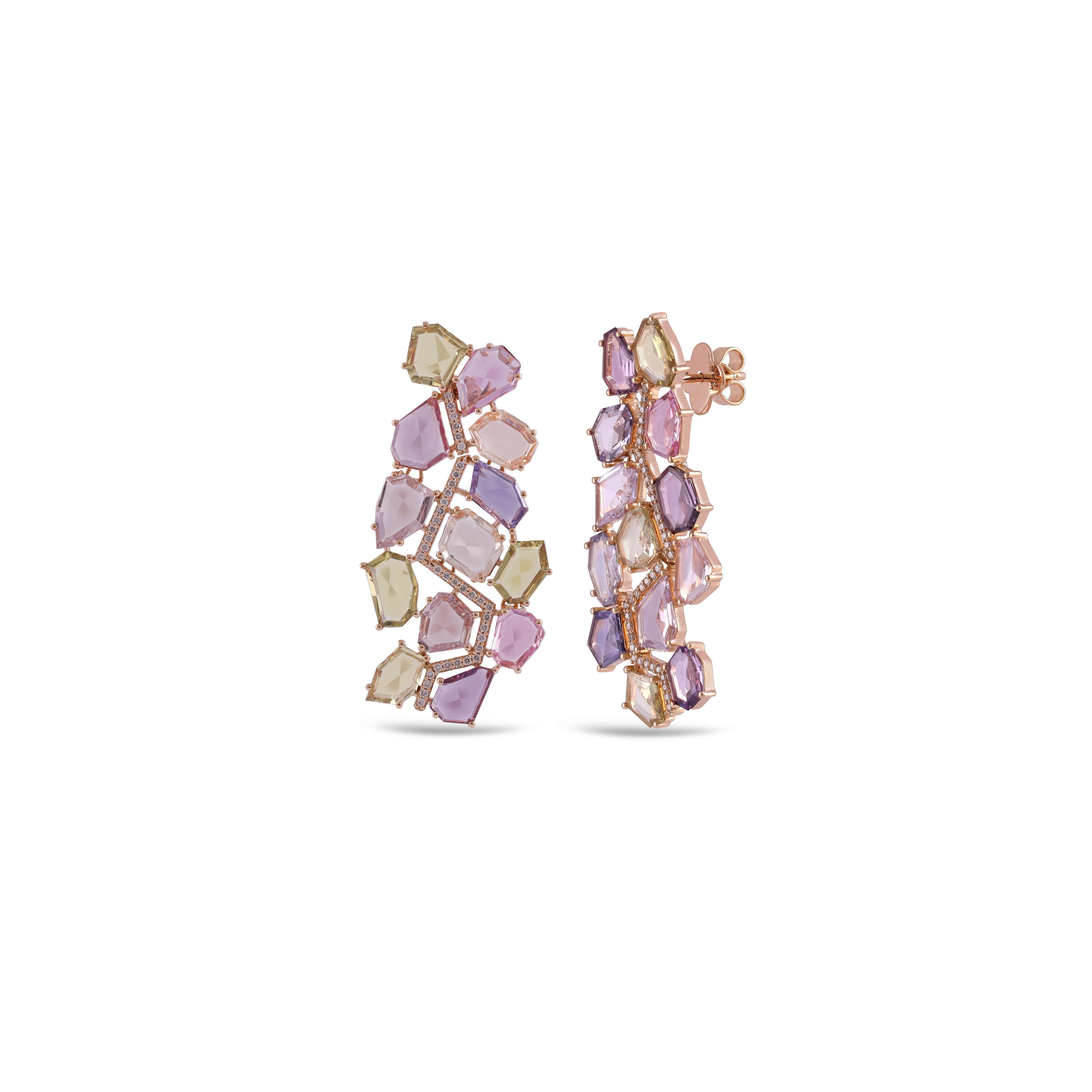 Uncut 16.60 Multi Sapphire Earrings in Yellow Gold with Diamonds For Sale