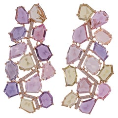 16.60 Multi Sapphire Earrings in Yellow Gold with Diamonds