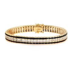 16.62 CT Blue Sapphire & 3.20 CT Baguette Diamond 18K Yellow Gold Bracelet